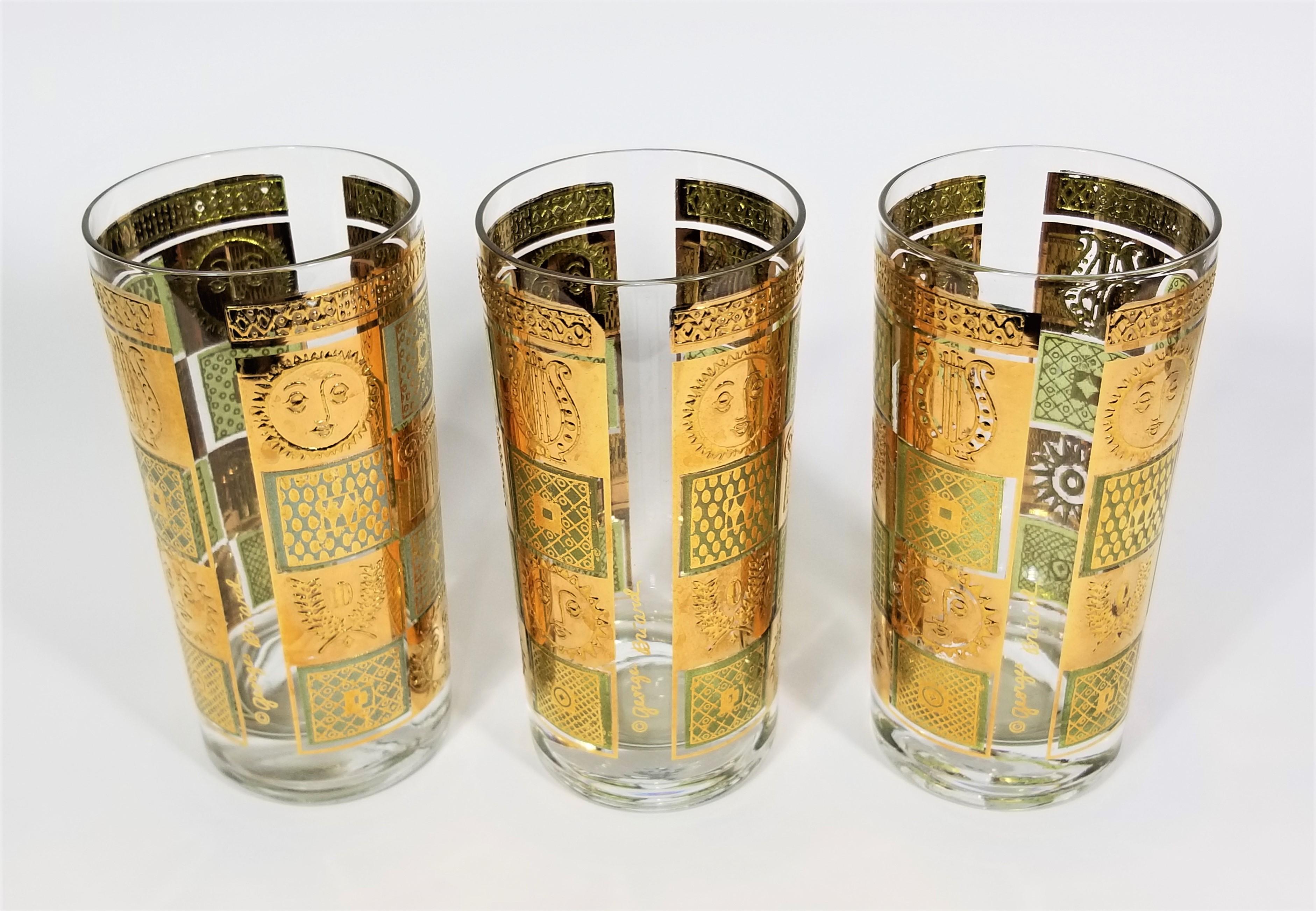 Georges Briard 22K Gold Glassware Barware 1960s Mid Century In Excellent Condition For Sale In New York, NY