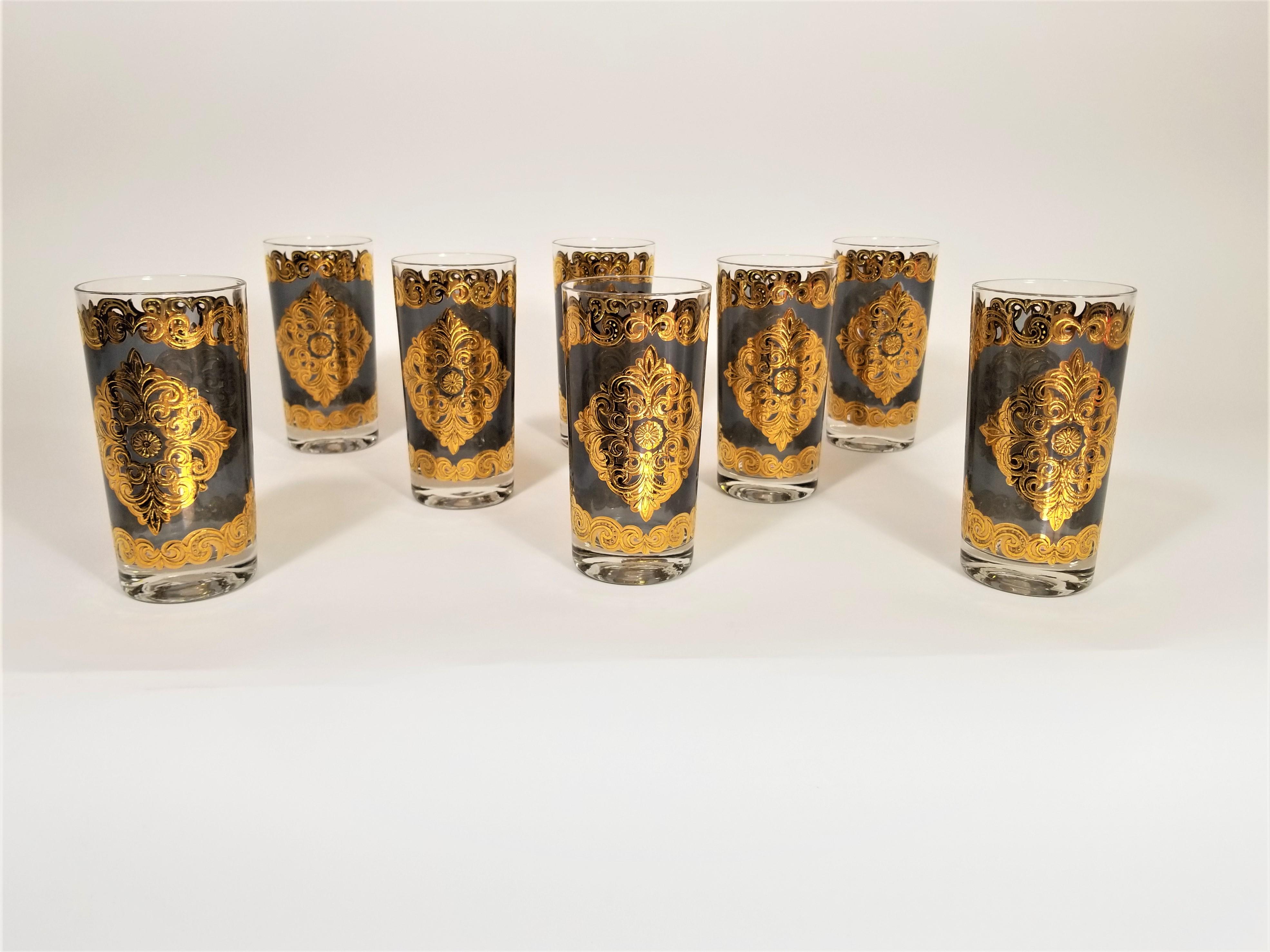 Georges Briard 22-Karat Gold Glaswaren Midcentury 1960s Signed Set von 8 11