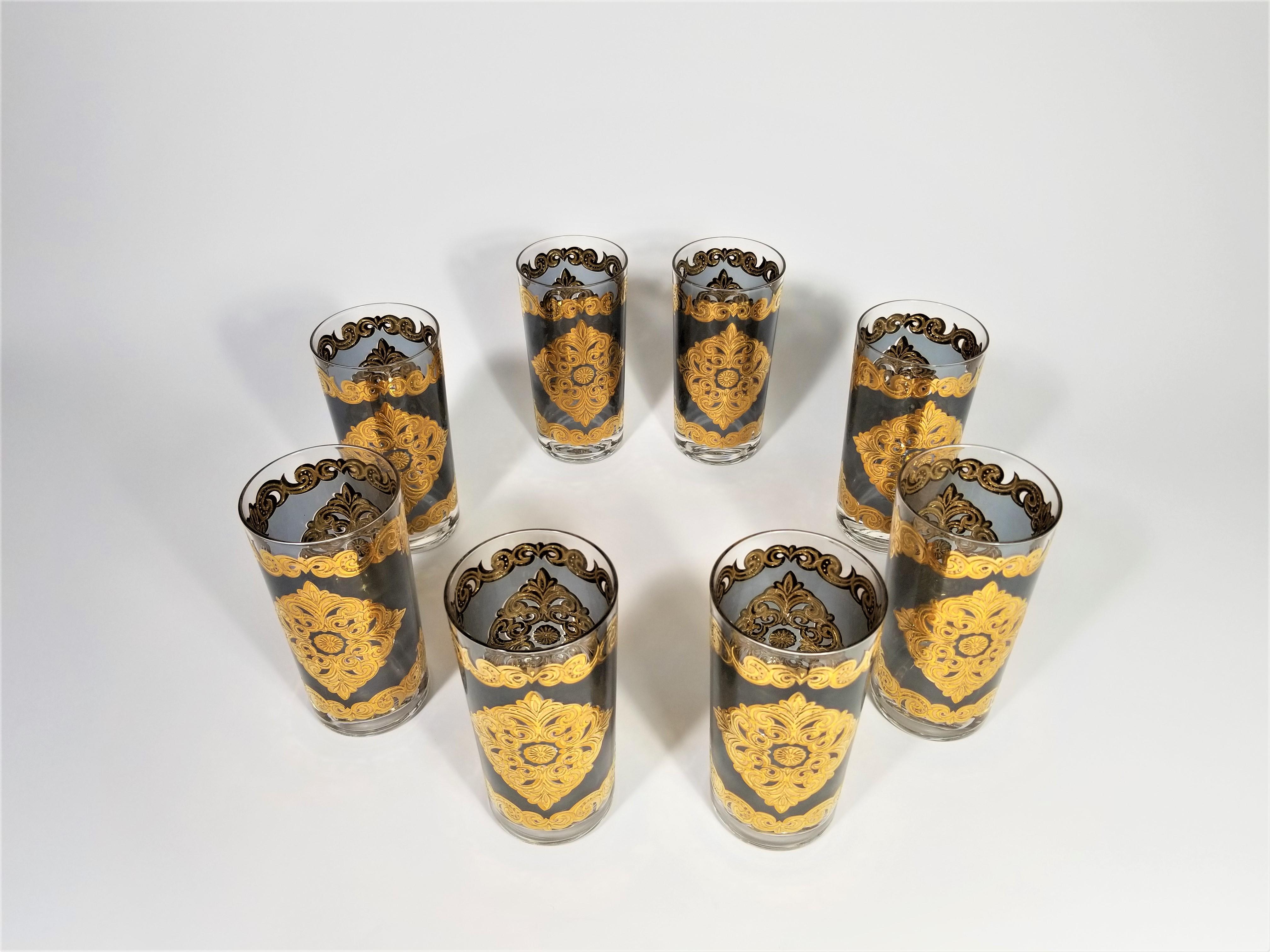 Georges Briard 22-Karat Gold Glaswaren Midcentury 1960s Signed Set von 8 12