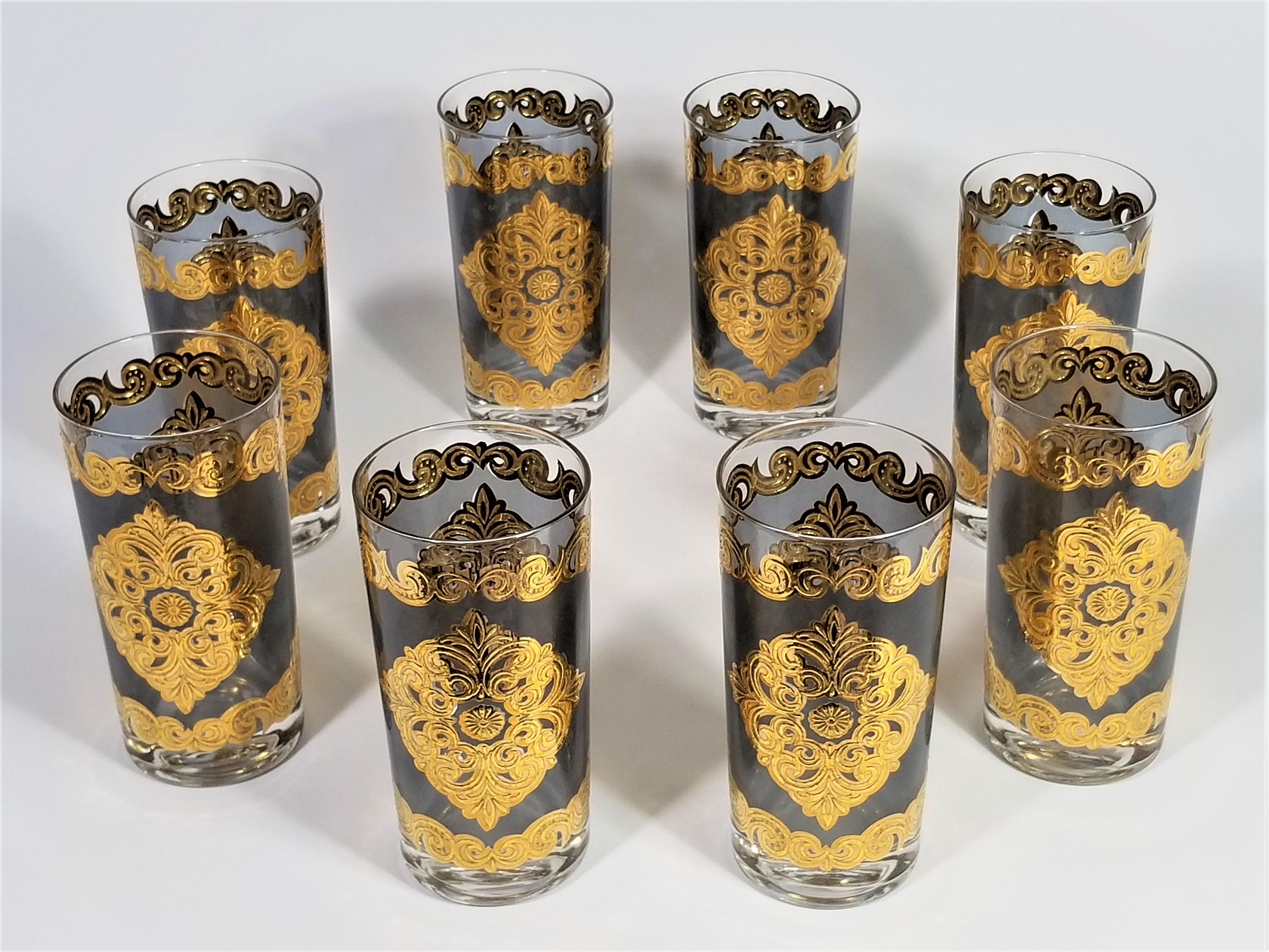 Georges Briard 22-Karat Gold Glaswaren Midcentury 1960s Signed Set von 8 im Zustand „Hervorragend“ in New York, NY