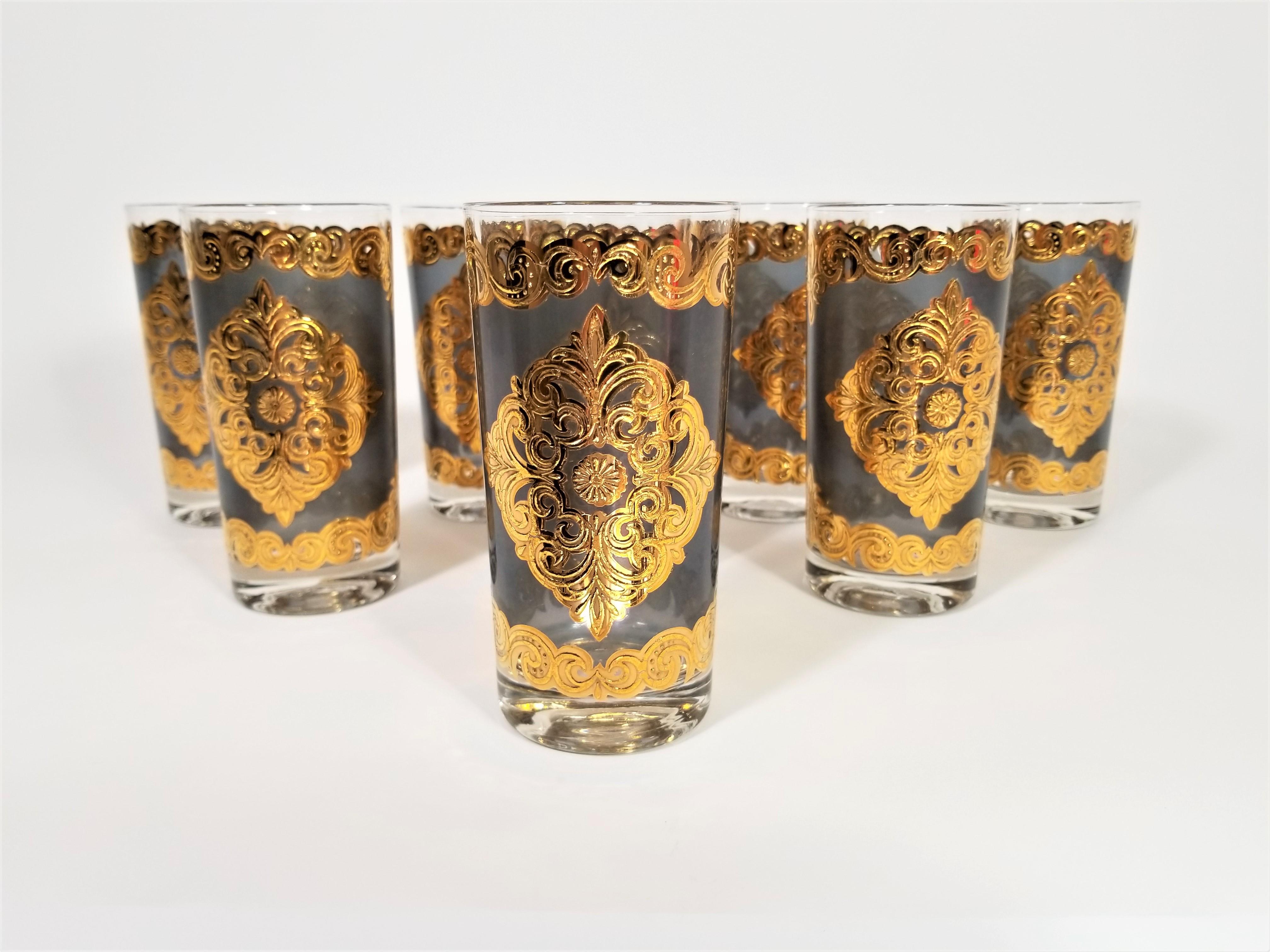 Georges Briard 22-Karat Gold Glaswaren Midcentury 1960s Signed Set von 8 (20. Jahrhundert)