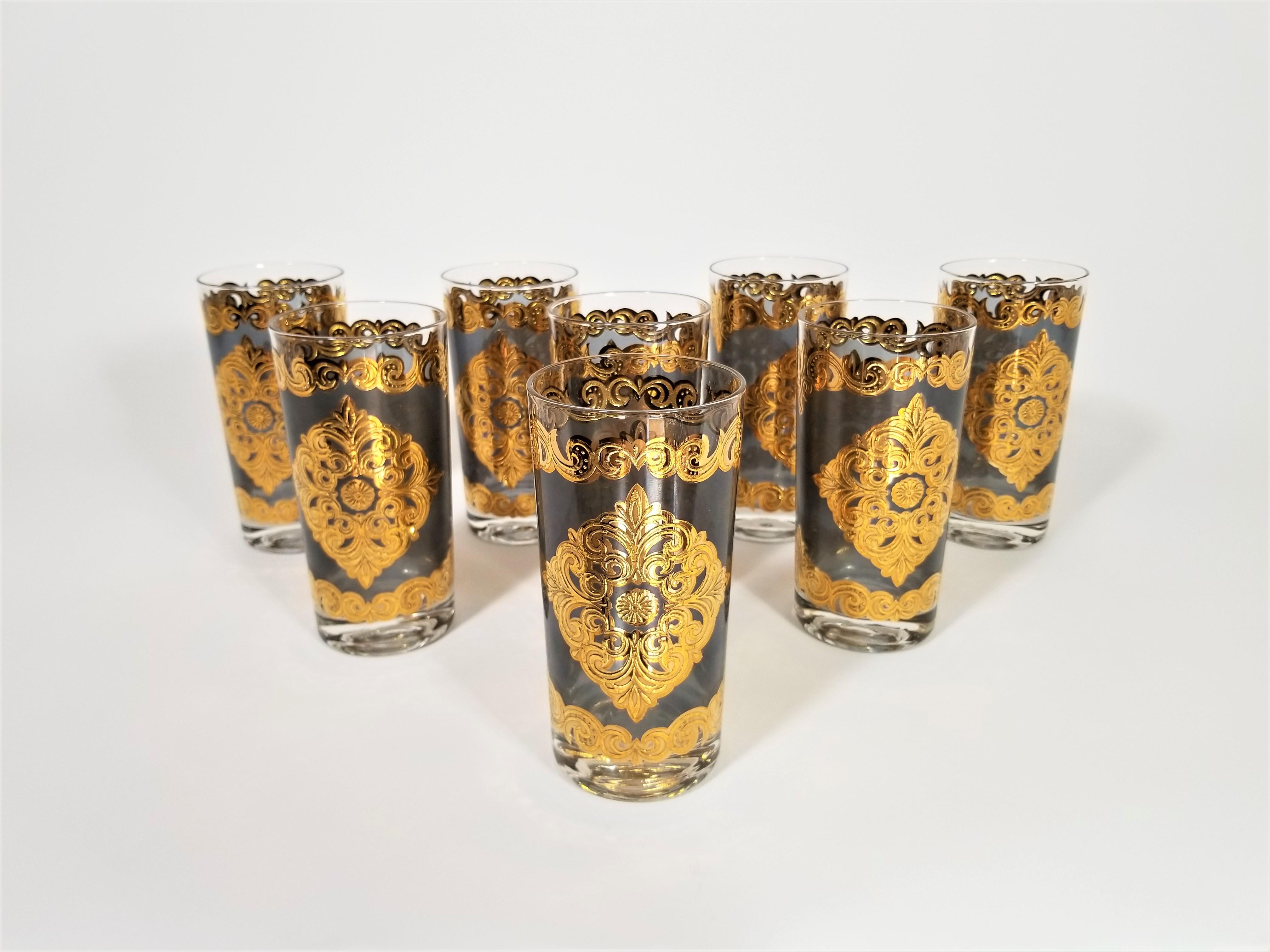 Georges Briard 22-Karat Gold Glaswaren Midcentury 1960s Signed Set von 8 3
