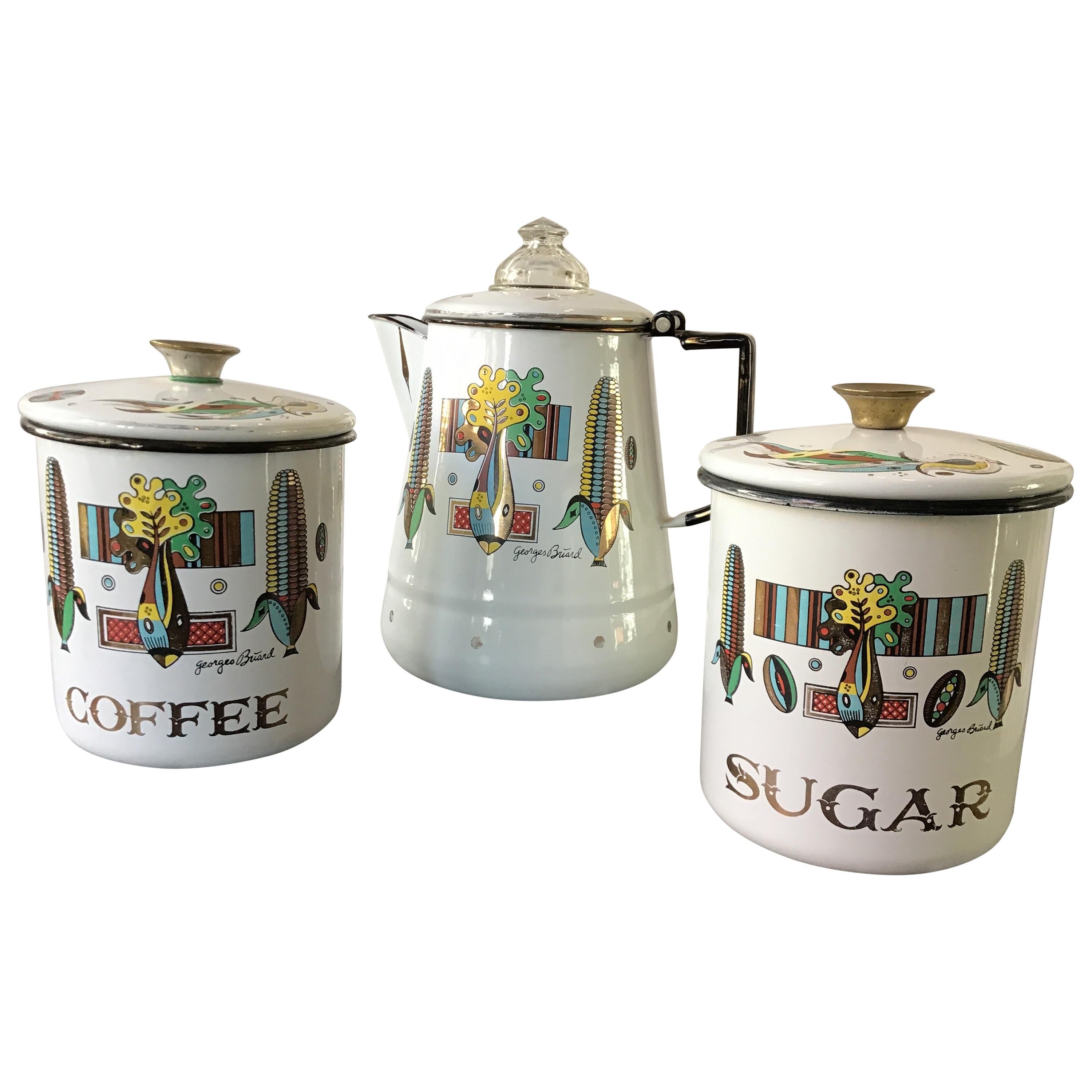 Georges Briard 3-Piece Enamelware Coffee Set For Sale