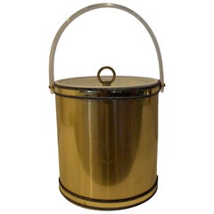 Vintage Georges Briard Brushed Brass with Rope Accents & Lucite Handle & Top Ice Bucket