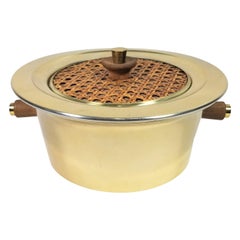 Used Georges Briard Cane Rattan Brass Glass Serving Bowl 1960s Mid Century
