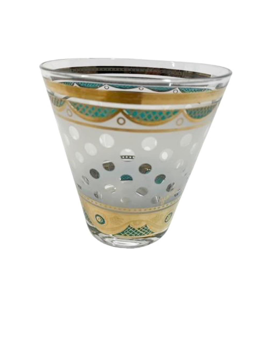 20th Century Georges Briard Double Old Fashioned Glasses, Clear Polka Dots on Frosted Ground For Sale