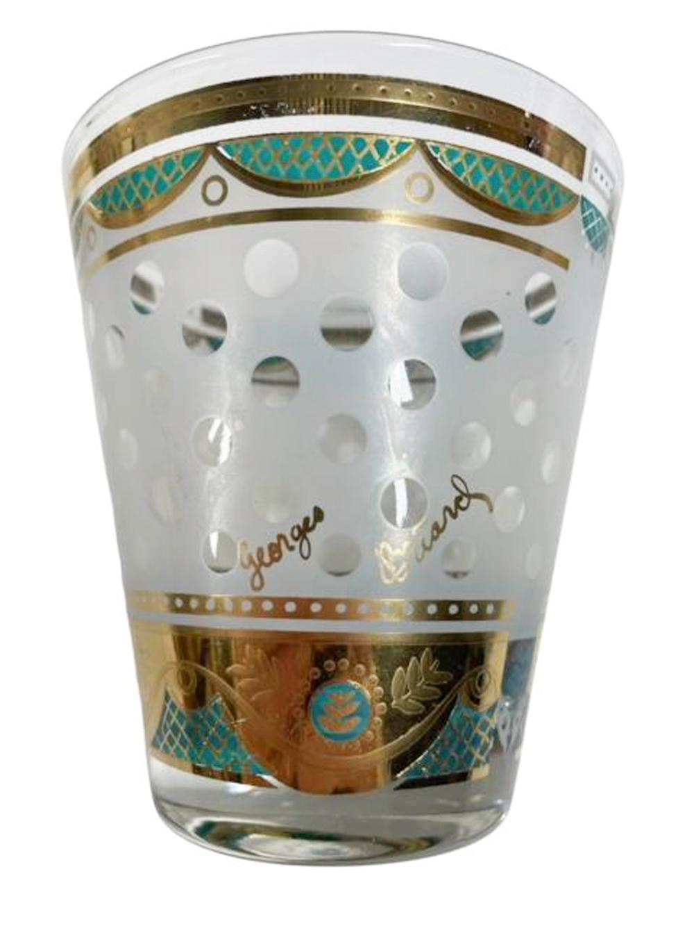 Georges Briard Double Old Fashioned Glasses, Clear Polka Dots on Frosted Ground For Sale 1