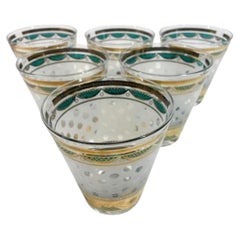 Vintage Georges Briard Double Old Fashioned Glasses, Clear Polka Dots on Frosted Ground