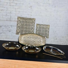 Georges Briard Glass 6 Pc Set 1 Tray 2 Square Platters 2 Bowls & 1 Relish Dish