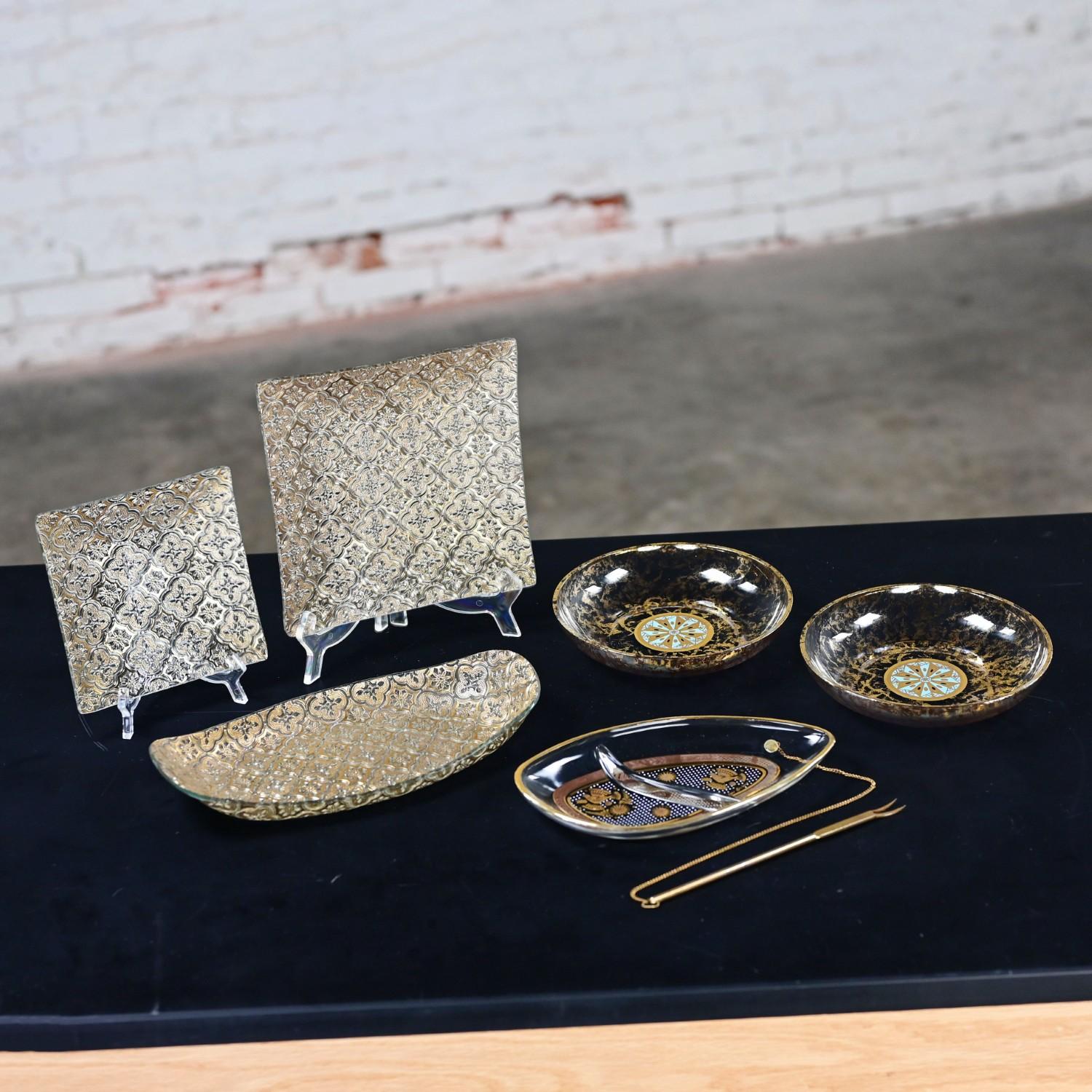 Verre Ensemble de 6 pièces 1 plateau 2 plateaux carrés 2 bols et 1 plat à dessert Georges Briard en vente
