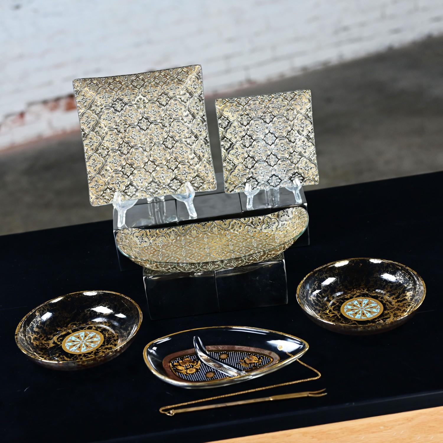 Ensemble de 6 pièces 1 plateau 2 plateaux carrés 2 bols et 1 plat à dessert Georges Briard en vente 2