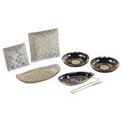 Georges Briard Glas 6 Teile Set 1 Tablett 2 Quadratische Platten 2 Schalen & 1 Relish-Schale