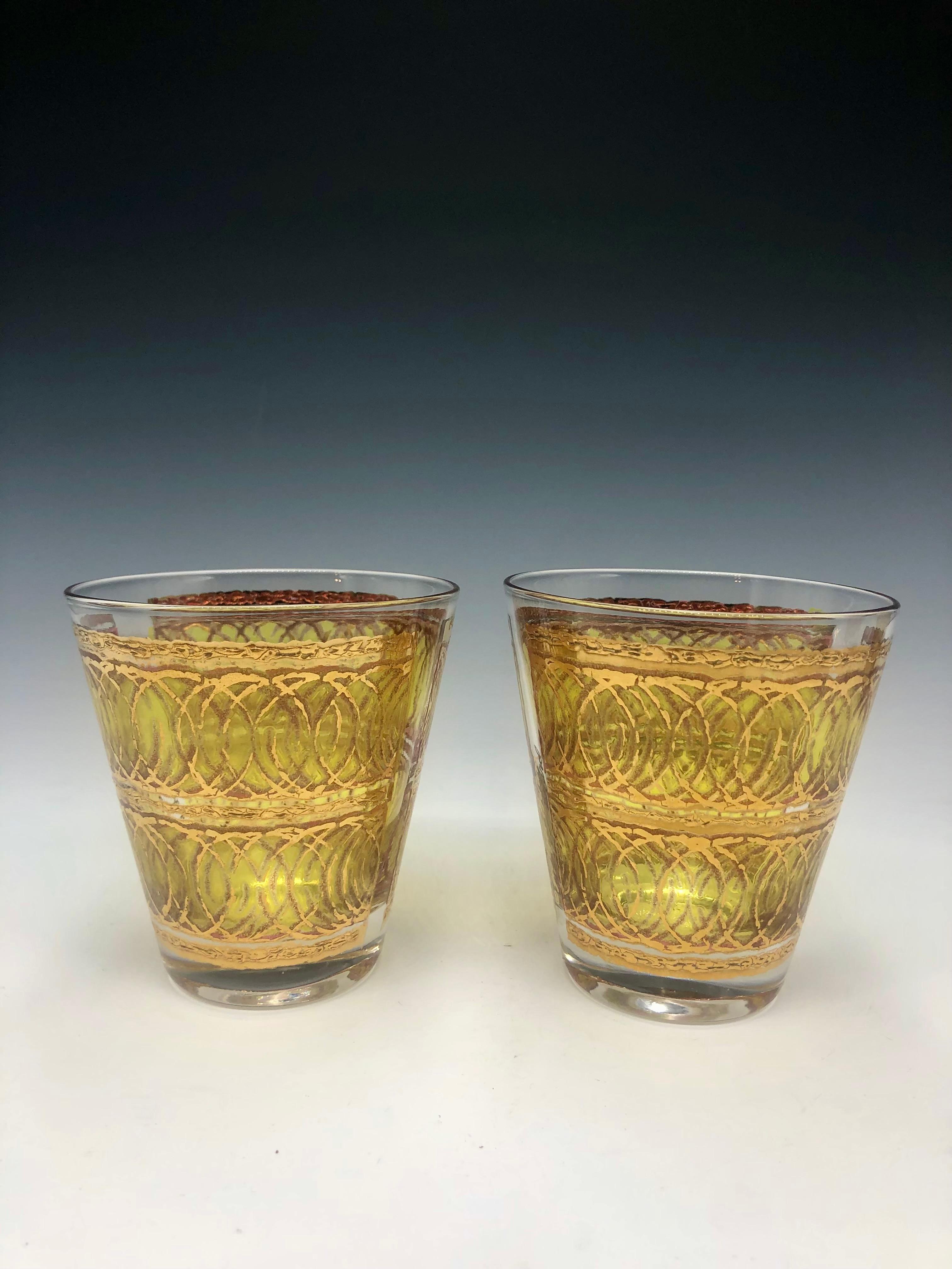 American Georges Briard Gold and Yellow Patterned Mid-Century Tumbler Glasses - Set of 6 For Sale