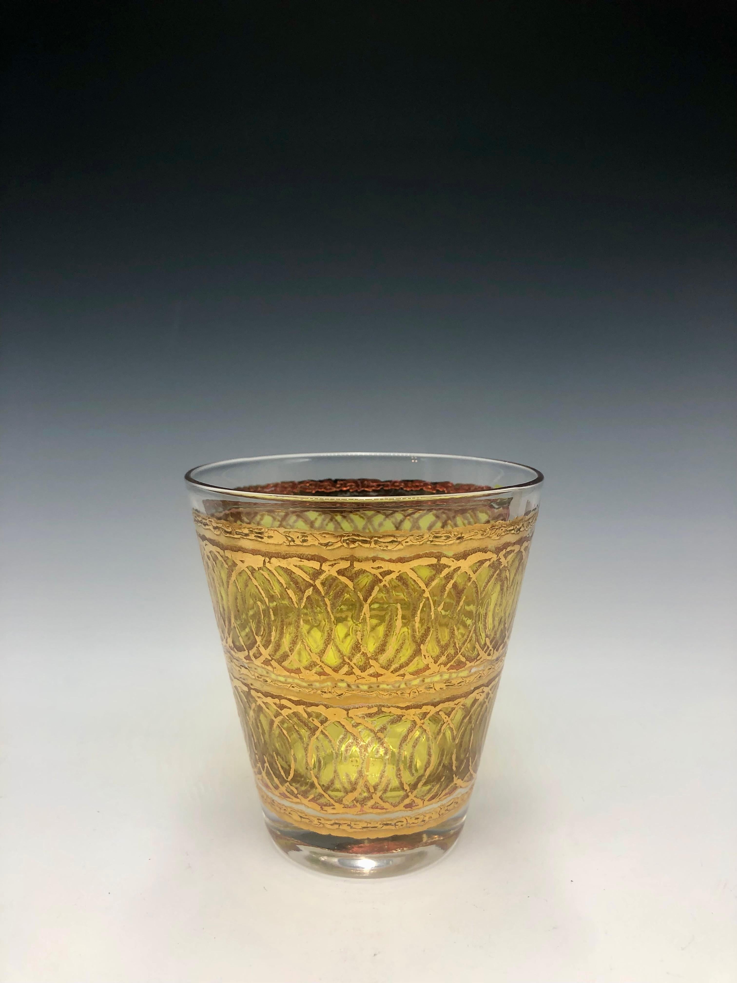 20th Century Georges Briard Gold and Yellow Patterned Mid-Century Tumbler Glasses - Set of 6 For Sale