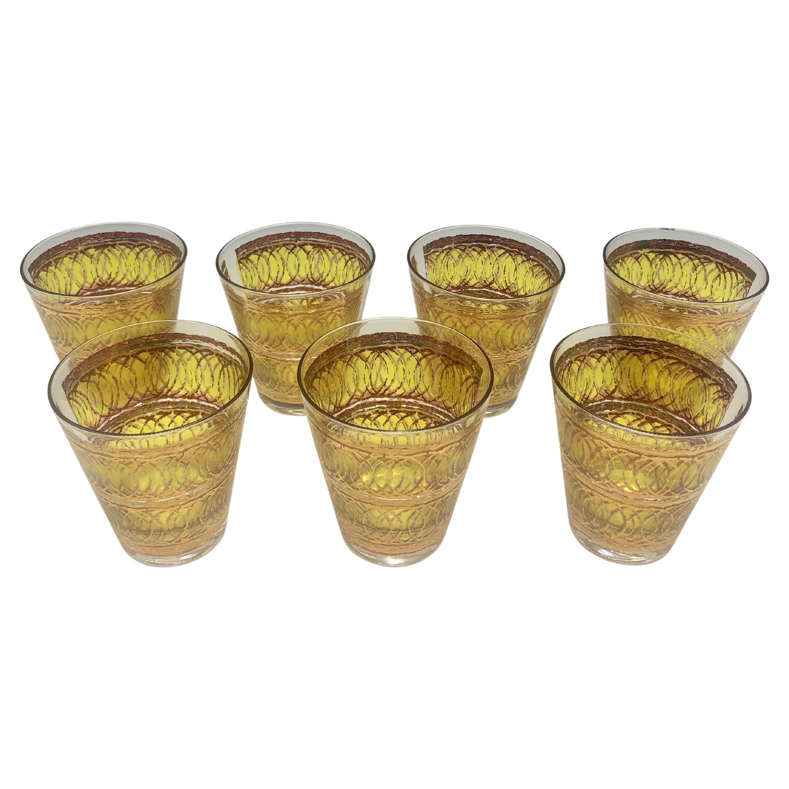 Georges Briard Gold and Yellow Patterned Mid-Century Tumbler Glasses - Set of 6 For Sale