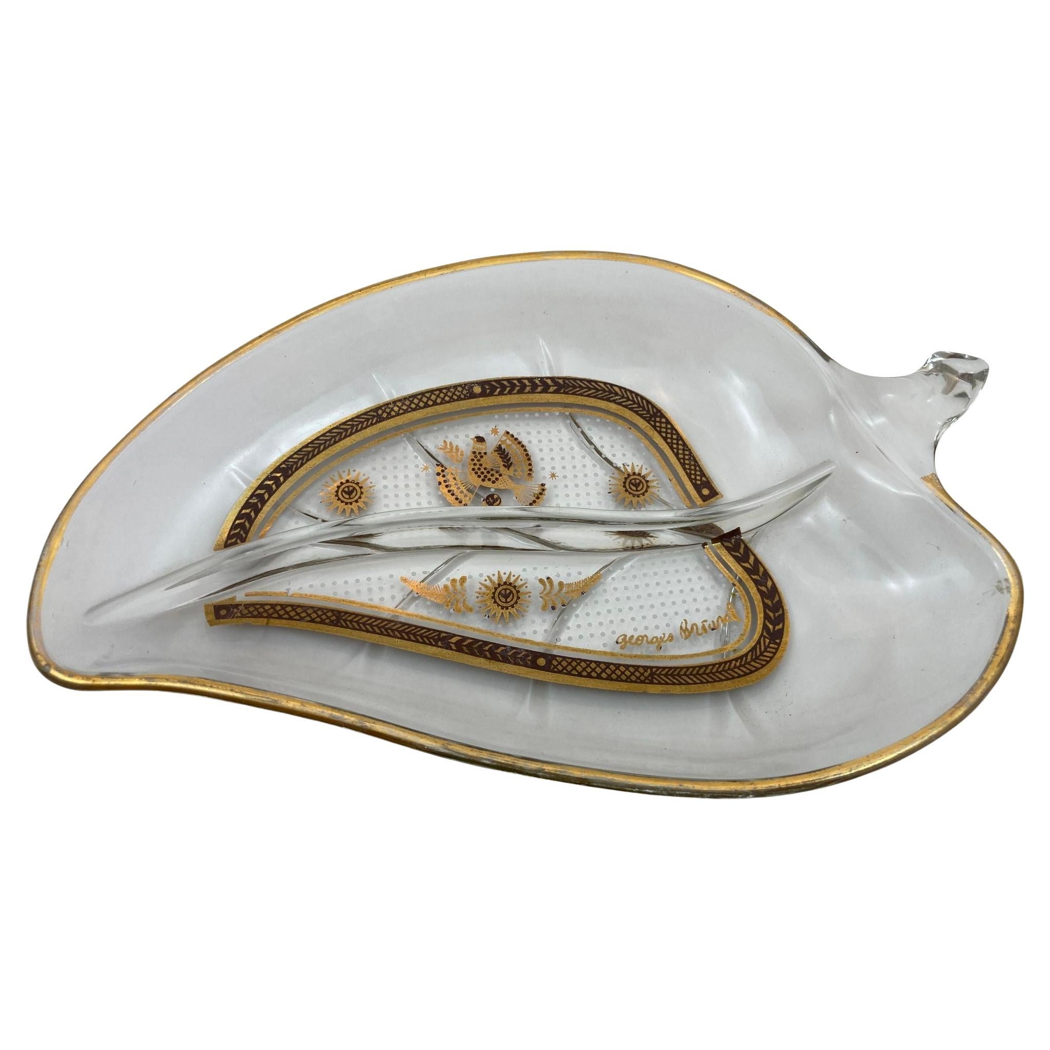 Georges Briard Gold Leaf Glass Nut Dish Signed 1960