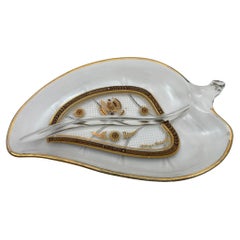 Georges Briard Gold Leaf Glass Nut Dish Signed 1960