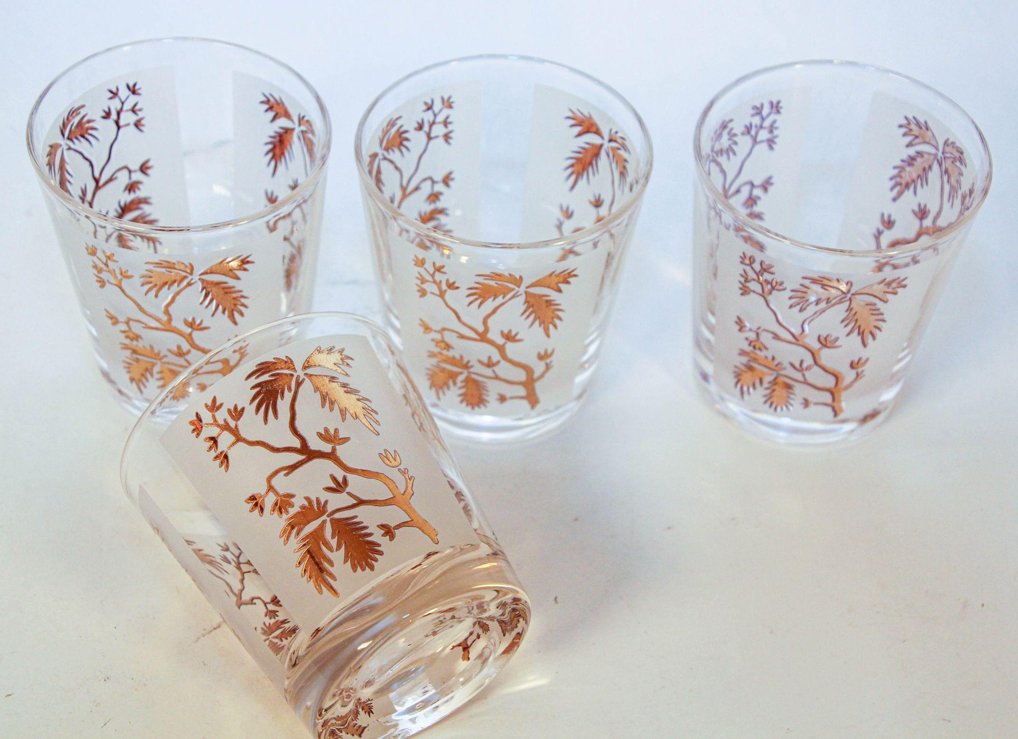 American Georges Briard Gold Leaf Old Fashioned Frosted Cocktail Glasses Set of 4 For Sale