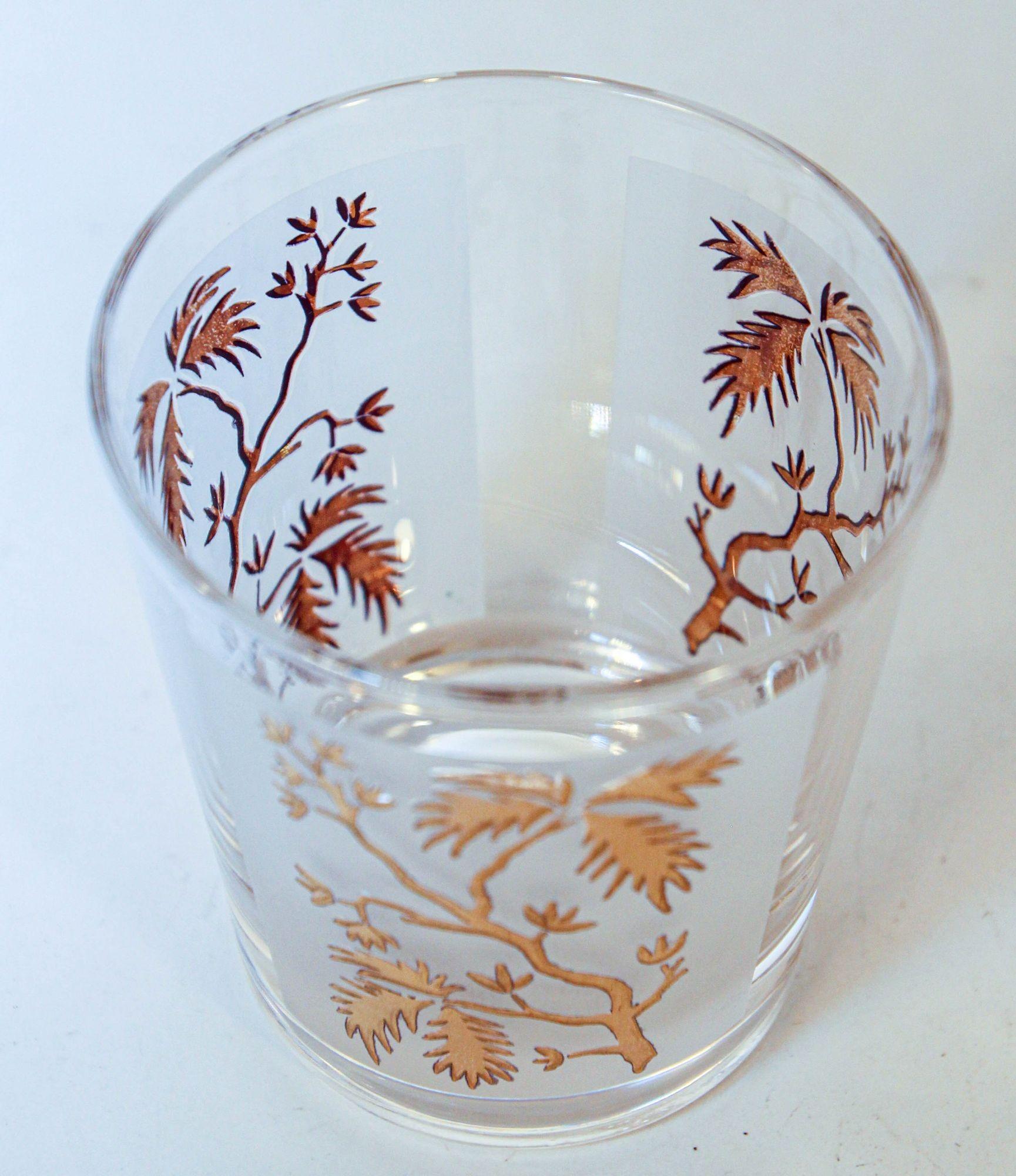 Art Glass Georges Briard Gold Leaf Old Fashioned Frosted Cocktail Glasses Set of 4 For Sale