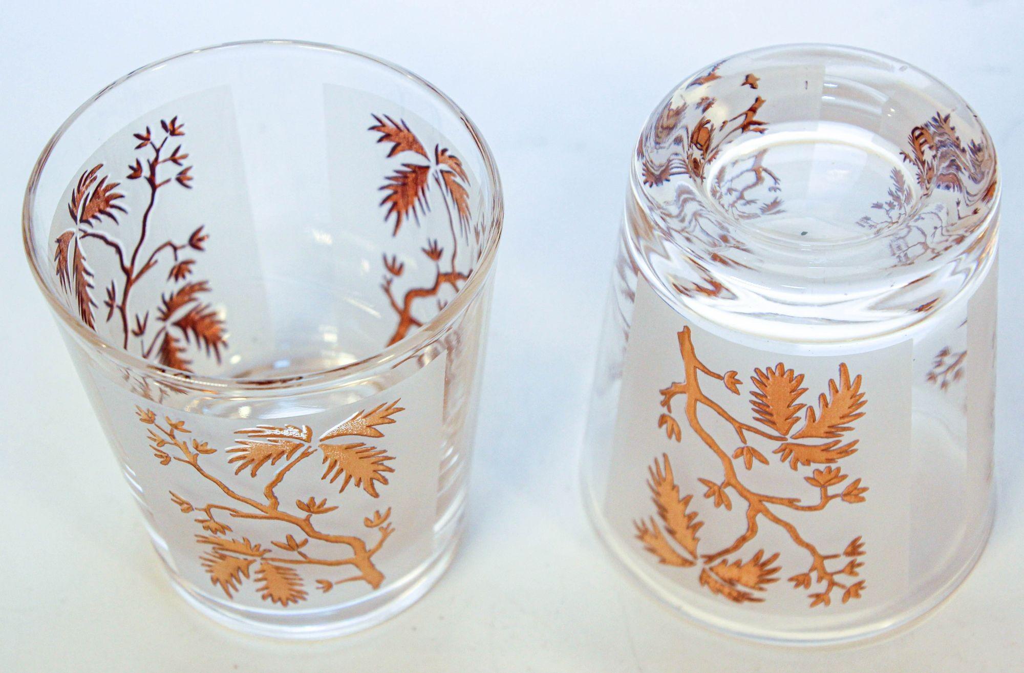 Georges Briard Gold Leaf Old Fashioned Frosted Cocktail Glasses Set of 4 In Good Condition In North Hollywood, CA