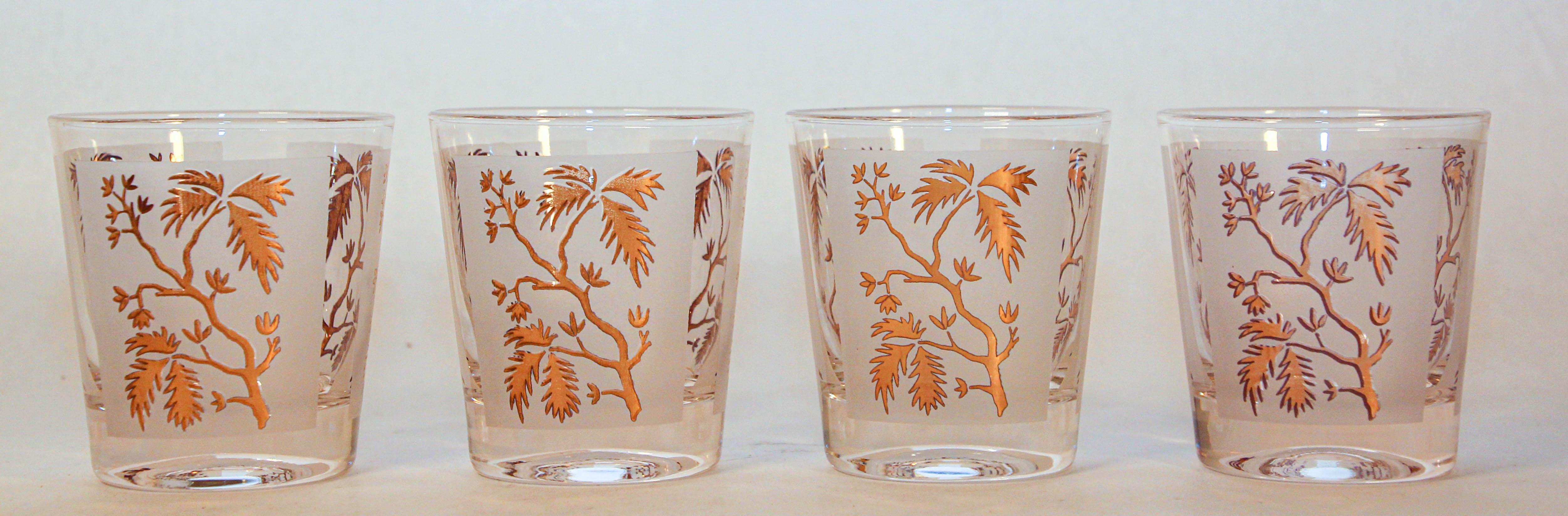 20th Century Georges Briard Gold Leaf Old Fashioned Frosted Cocktail Glasses Set of 4