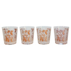 Retro Georges Briard Gold Leaf Old Fashioned Frosted Cocktail Glasses Set of 4