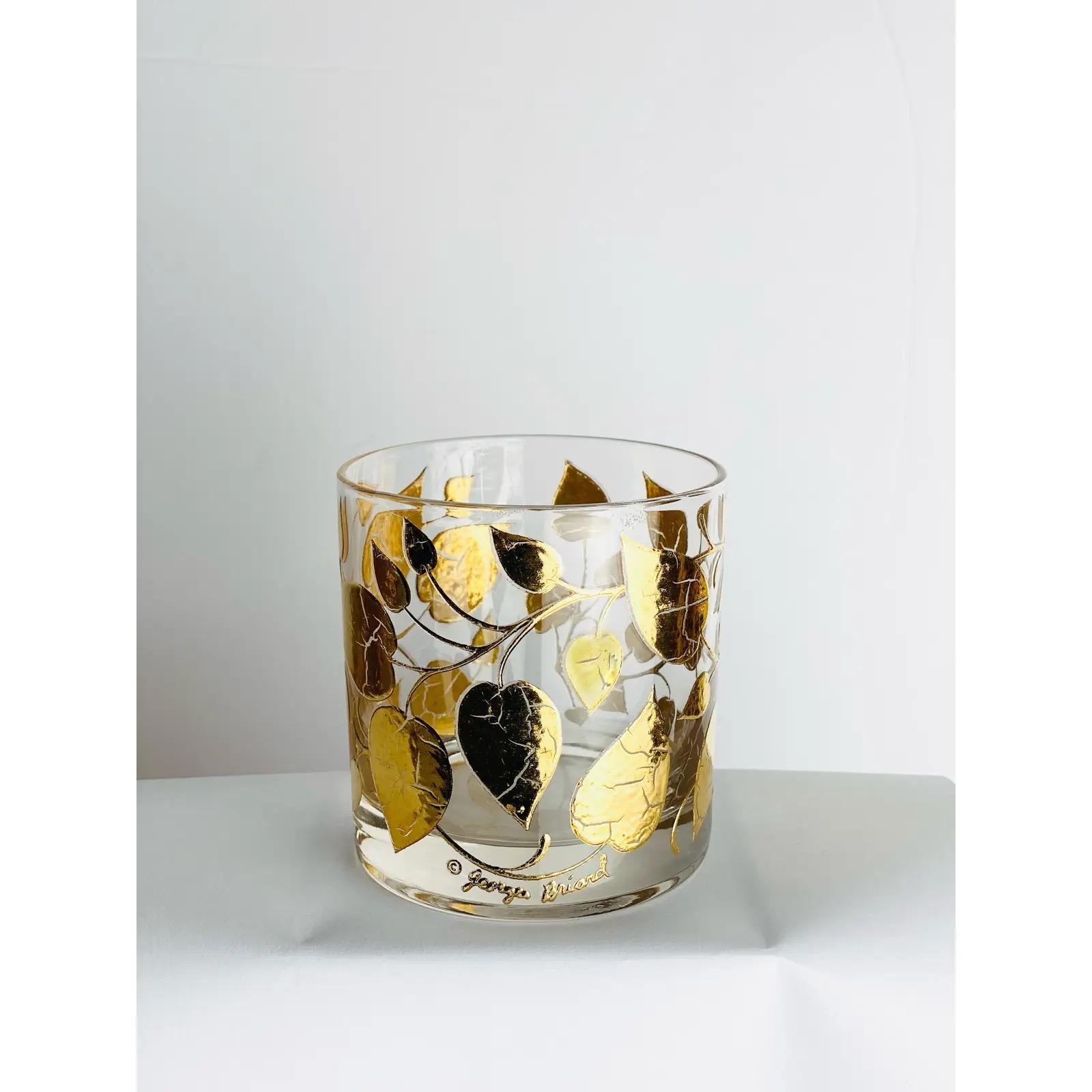 Mid-Century Modern Georges Briard Gold Leaf Old Fashioned Tumbler Glasses, Set of 10