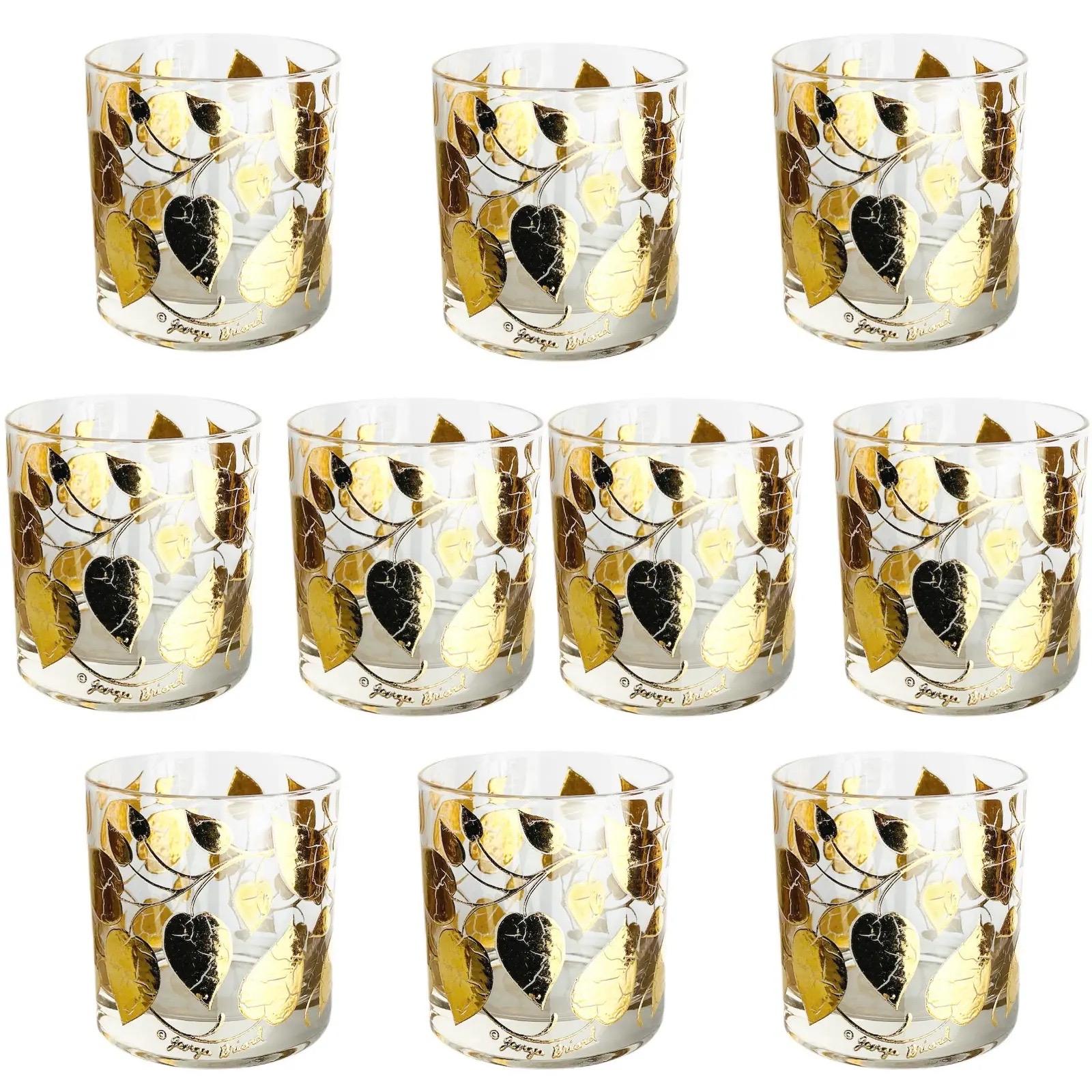 North American Georges Briard Gold Leaf Old Fashioned Tumbler Glasses, Set of 10