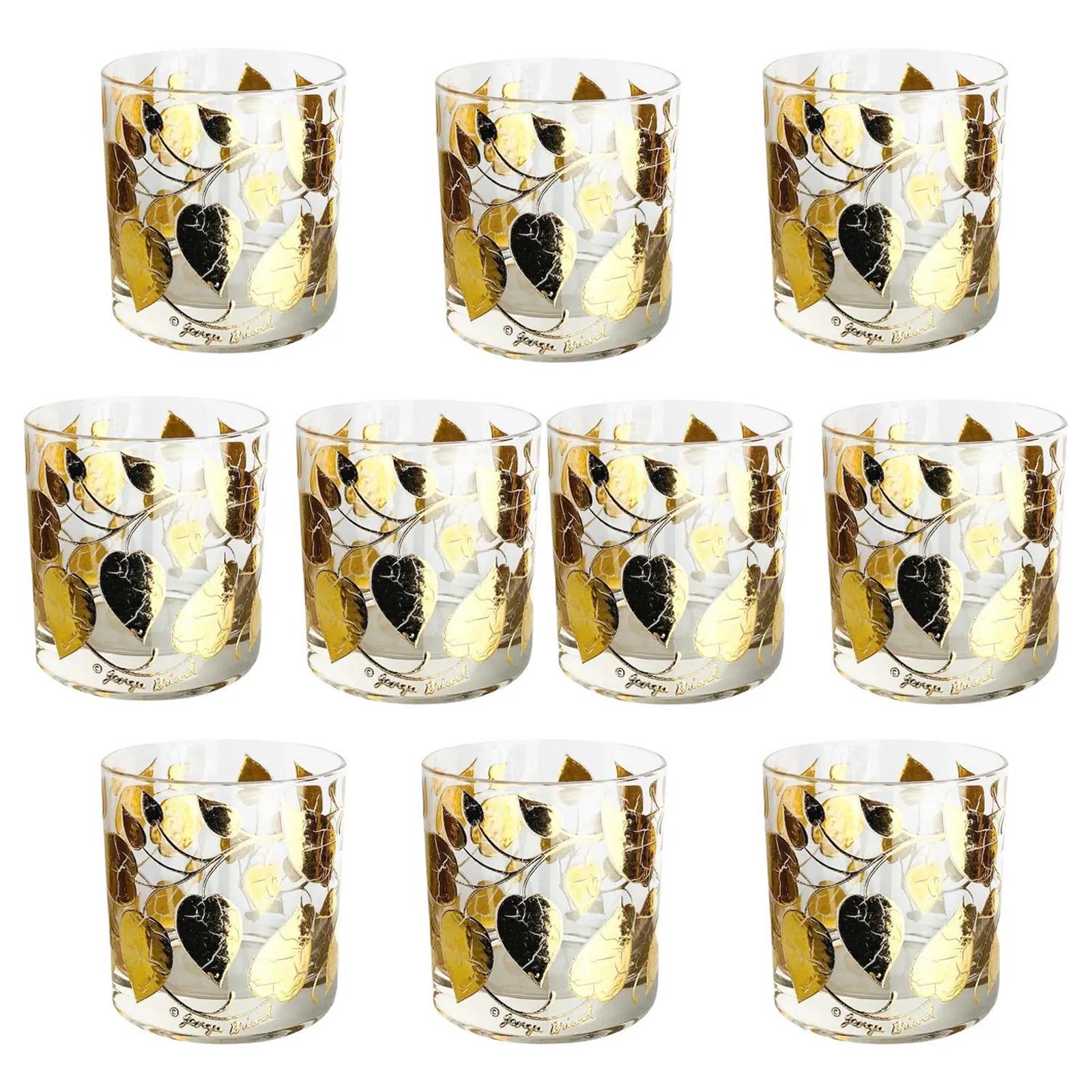 Georges Briard Gold Leaf Old Fashioned Tumbler Glasses, Set of 10
