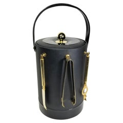 Vintage Georges Briard Ice Bucket Black and Gold with Bar Utensils Mid Century