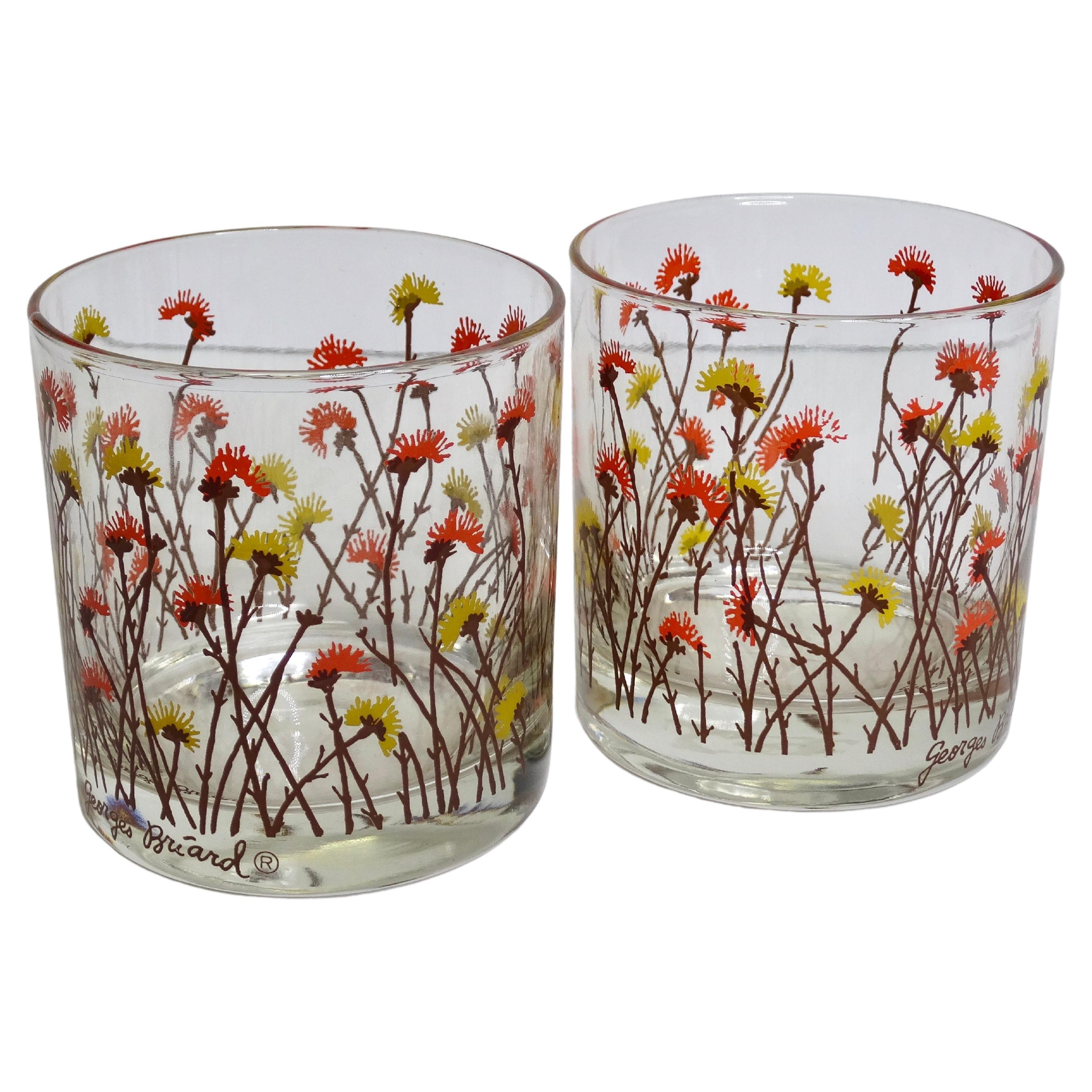 Georges Briard Mid-Century Floral Glasses- Set of 6