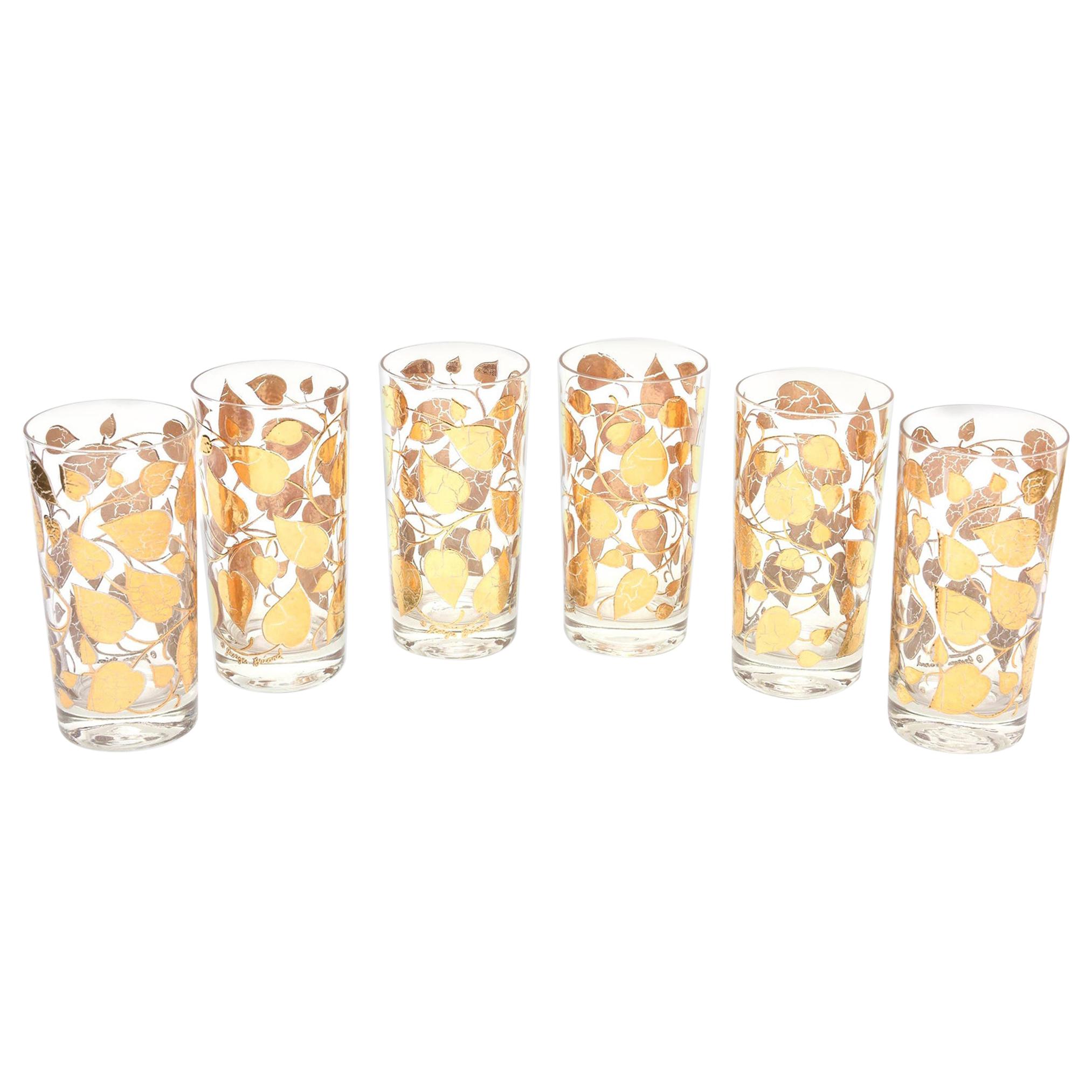 Georges Briard Gold and Clear Glass Highballs Mid Century Modern Barware