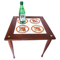 Georges Briard Mid Century Modern Small Wood Side Table w. Tile Top. c. 1969