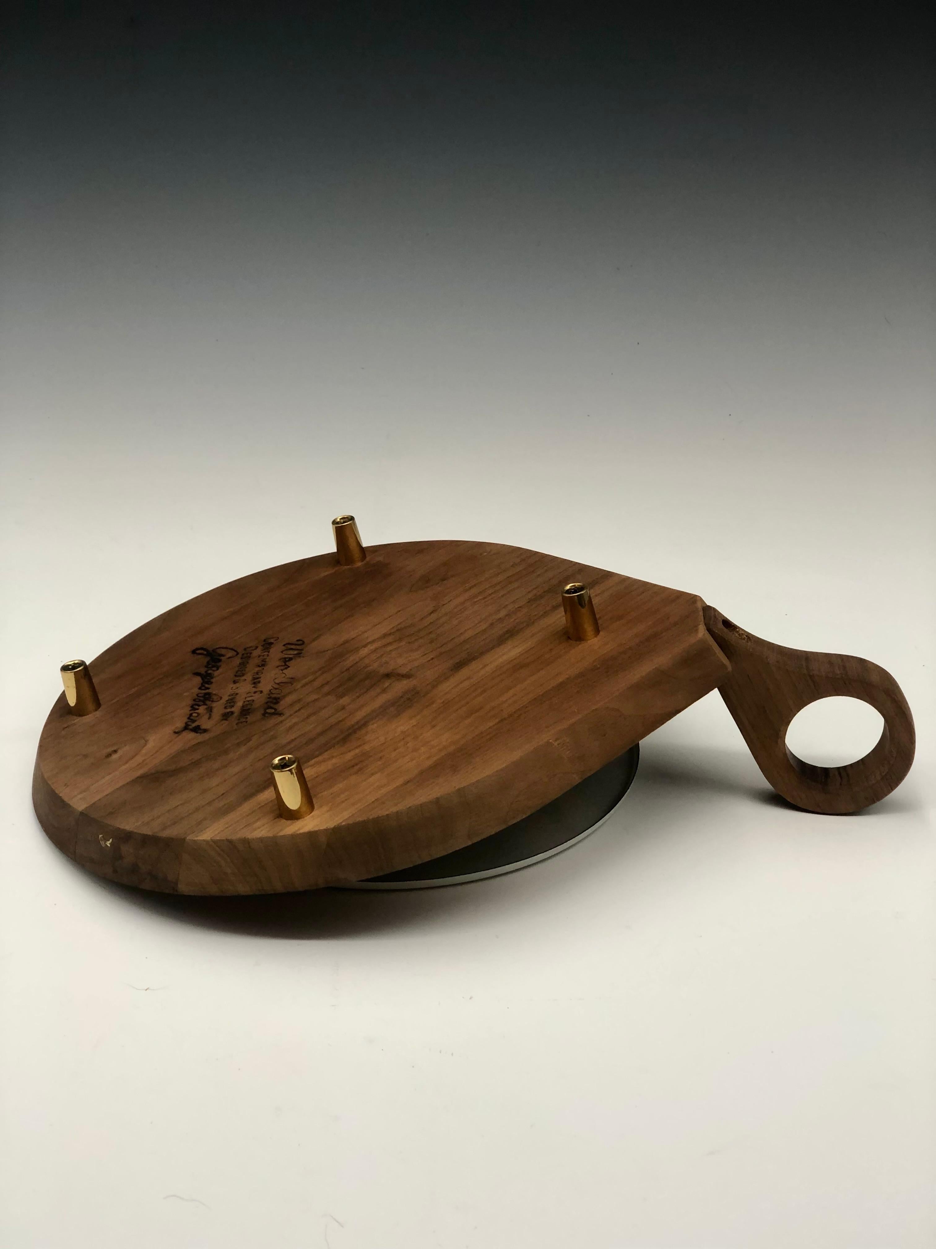 Georges Briard Mid-Century Modern Walnut & Enamel Cheese Board with Knife For Sale 4