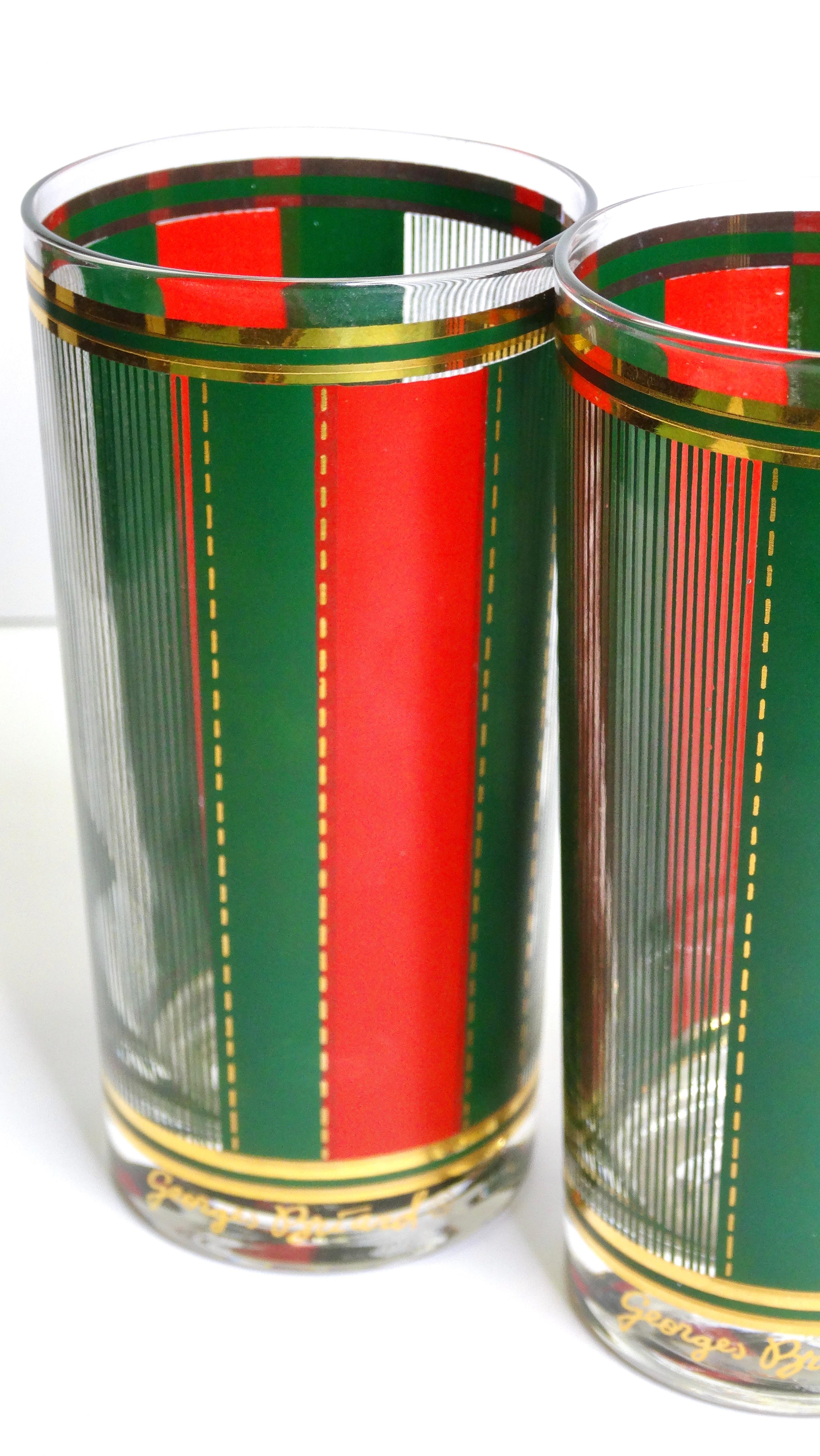 Georges Briard Mid-Century Red & Green Glasses- Set of 6 In Excellent Condition In Scottsdale, AZ