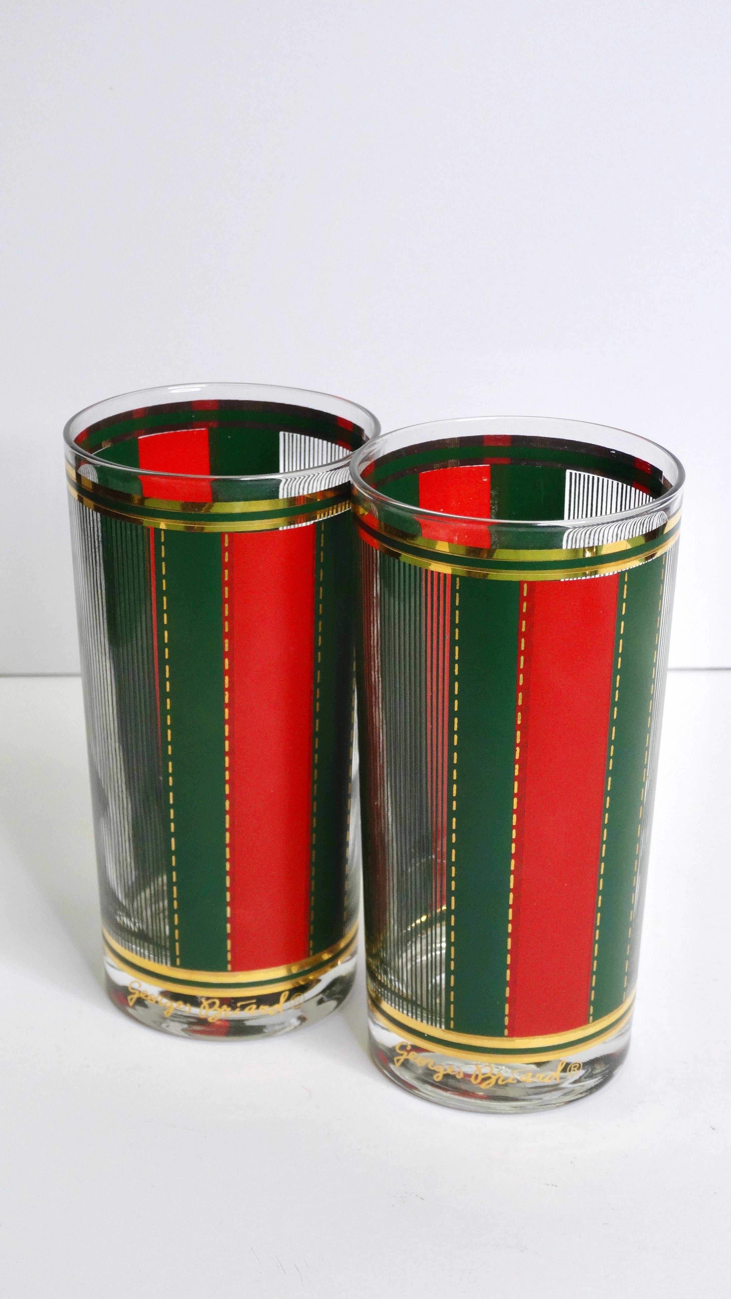 Women's or Men's Georges Briard Mid-Century Red & Green Glasses- Set of 6