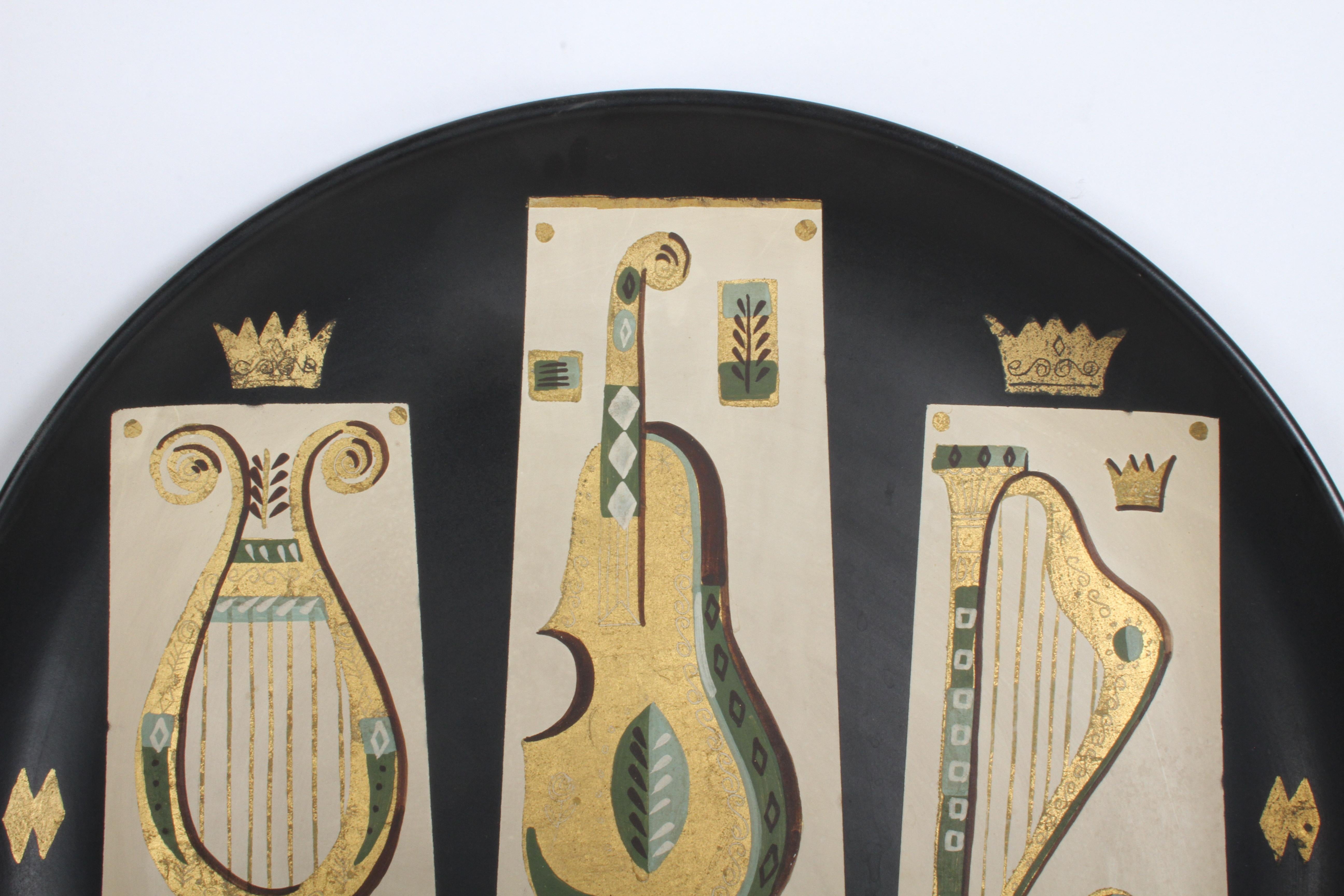 American Georges Briard Music Themed Hand Painted Tole Tray or Wall Plaque, circa 1955 For Sale