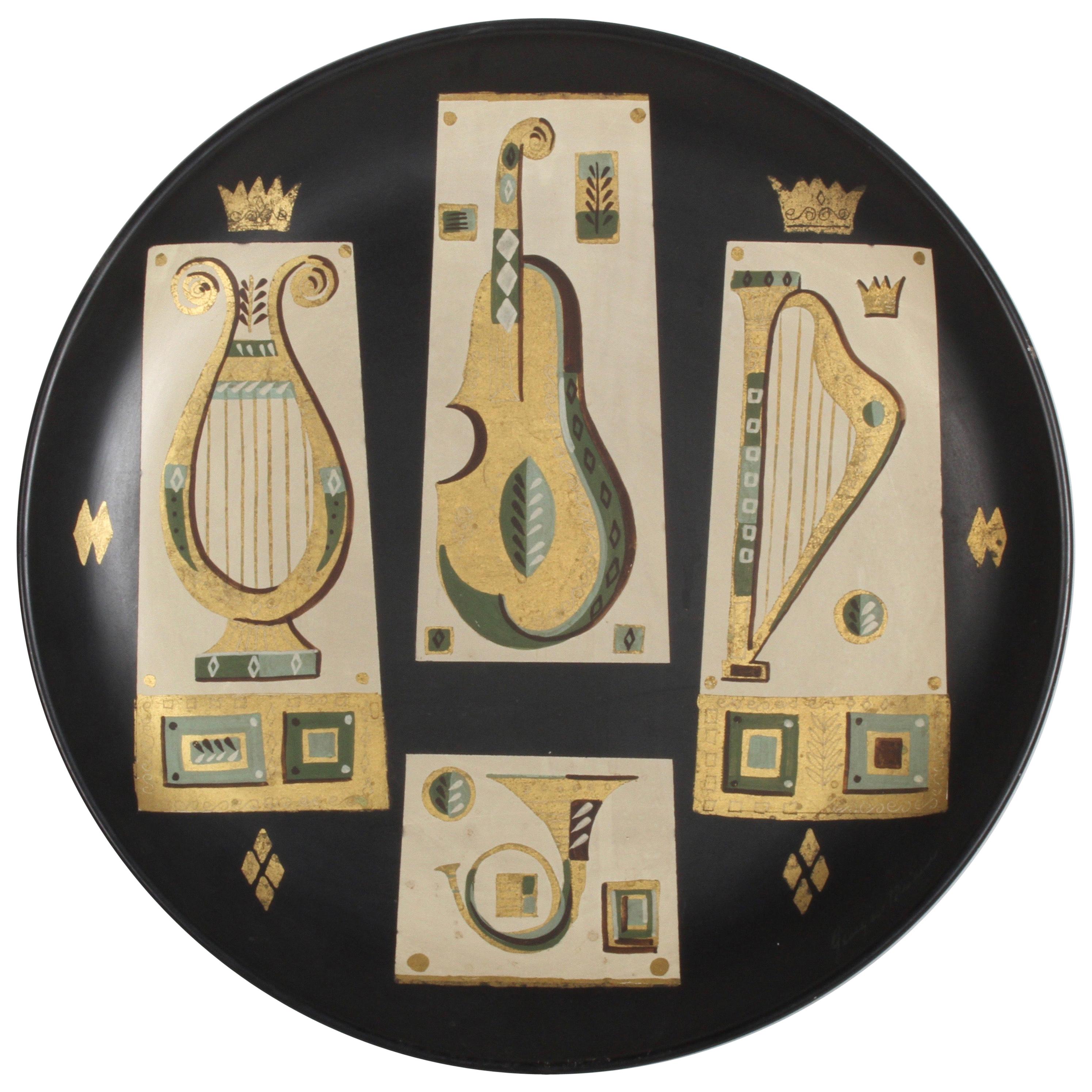 Georges Briard Music Themed Hand Painted Tole Tray or Wall Plaque, circa 1955