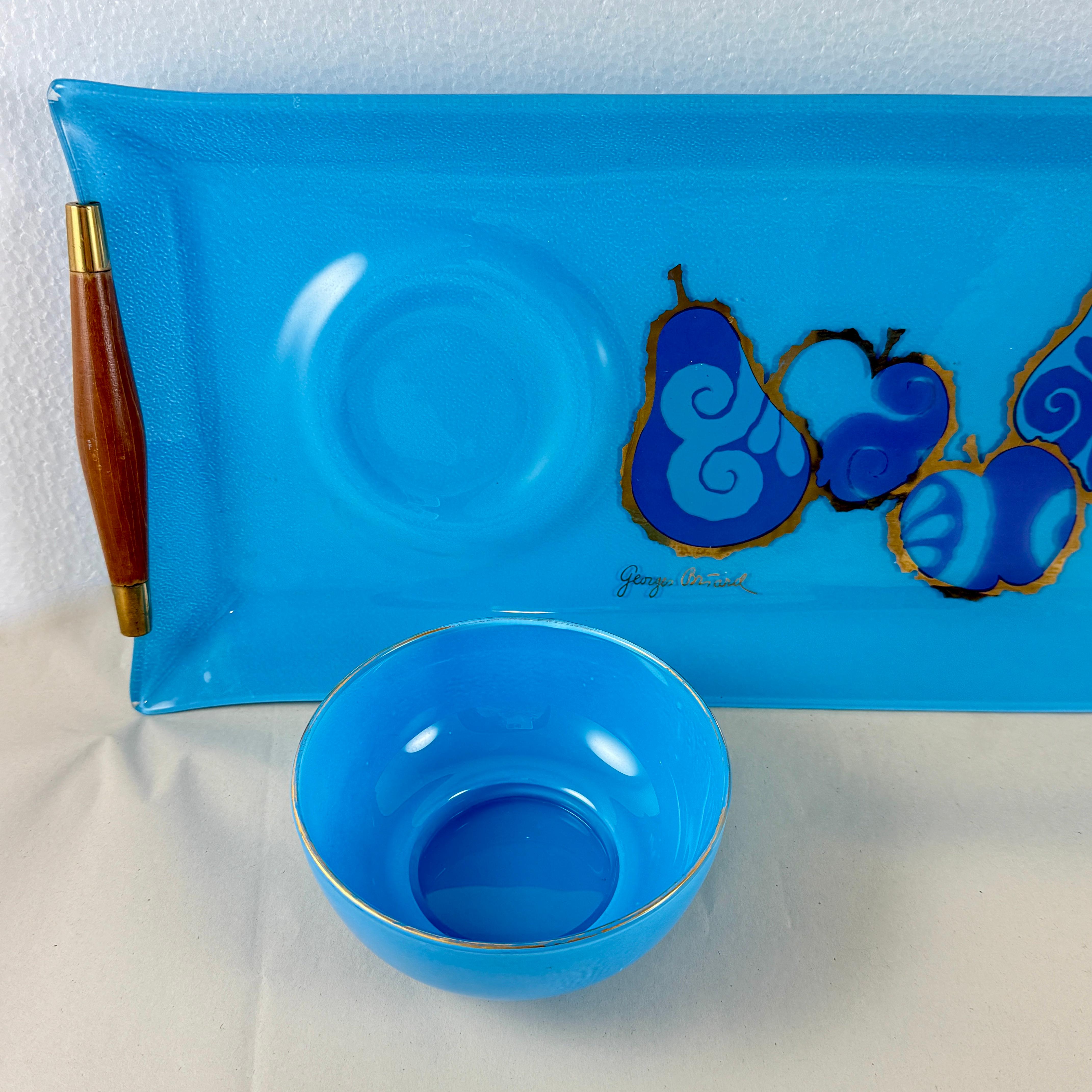 Georges Briard Peacock Blue Pageant Obst Glas Tablett & Dip-Schale im Angebot 2