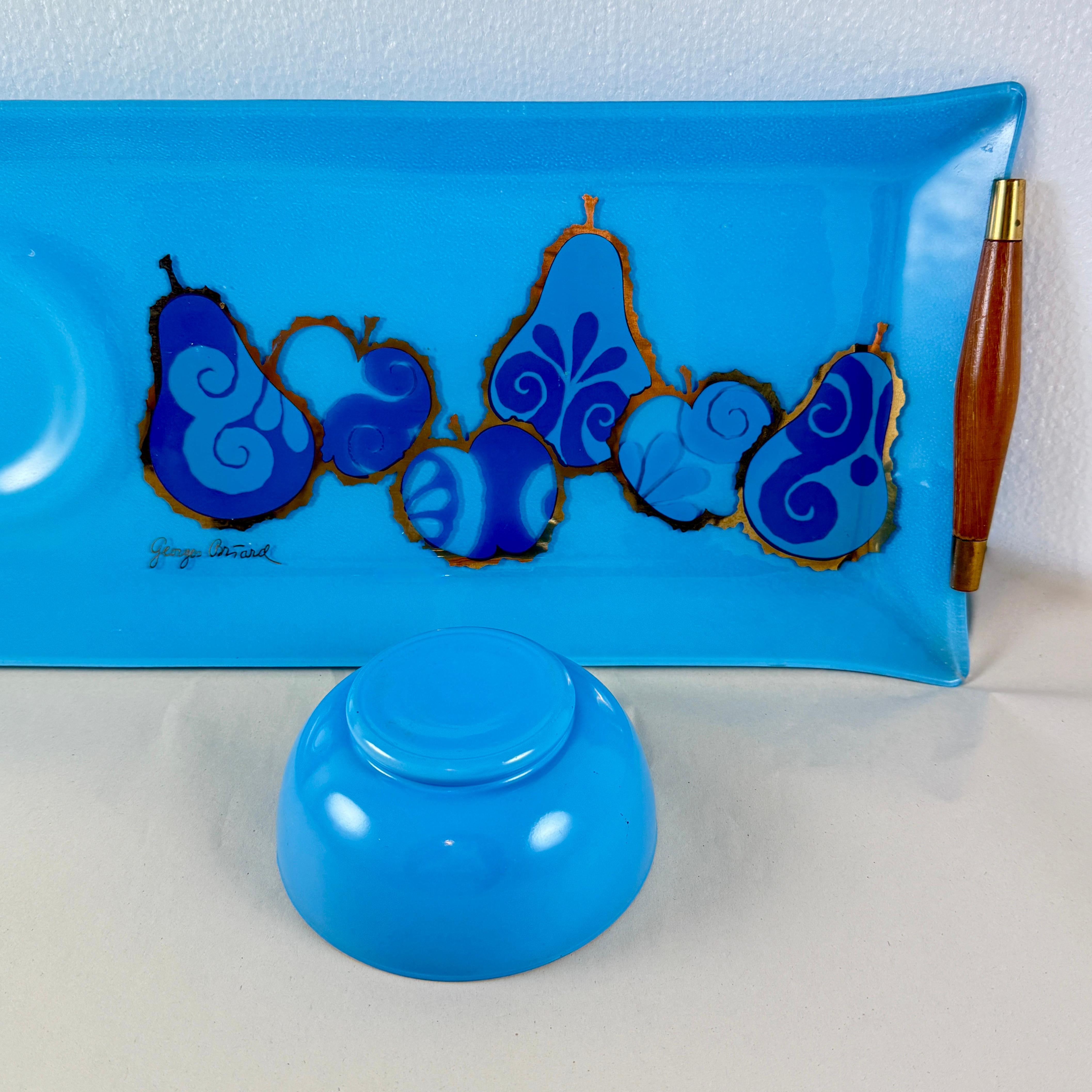 Georges Briard Peacock Blue Pageant Obst Glas Tablett & Dip-Schale im Angebot 3