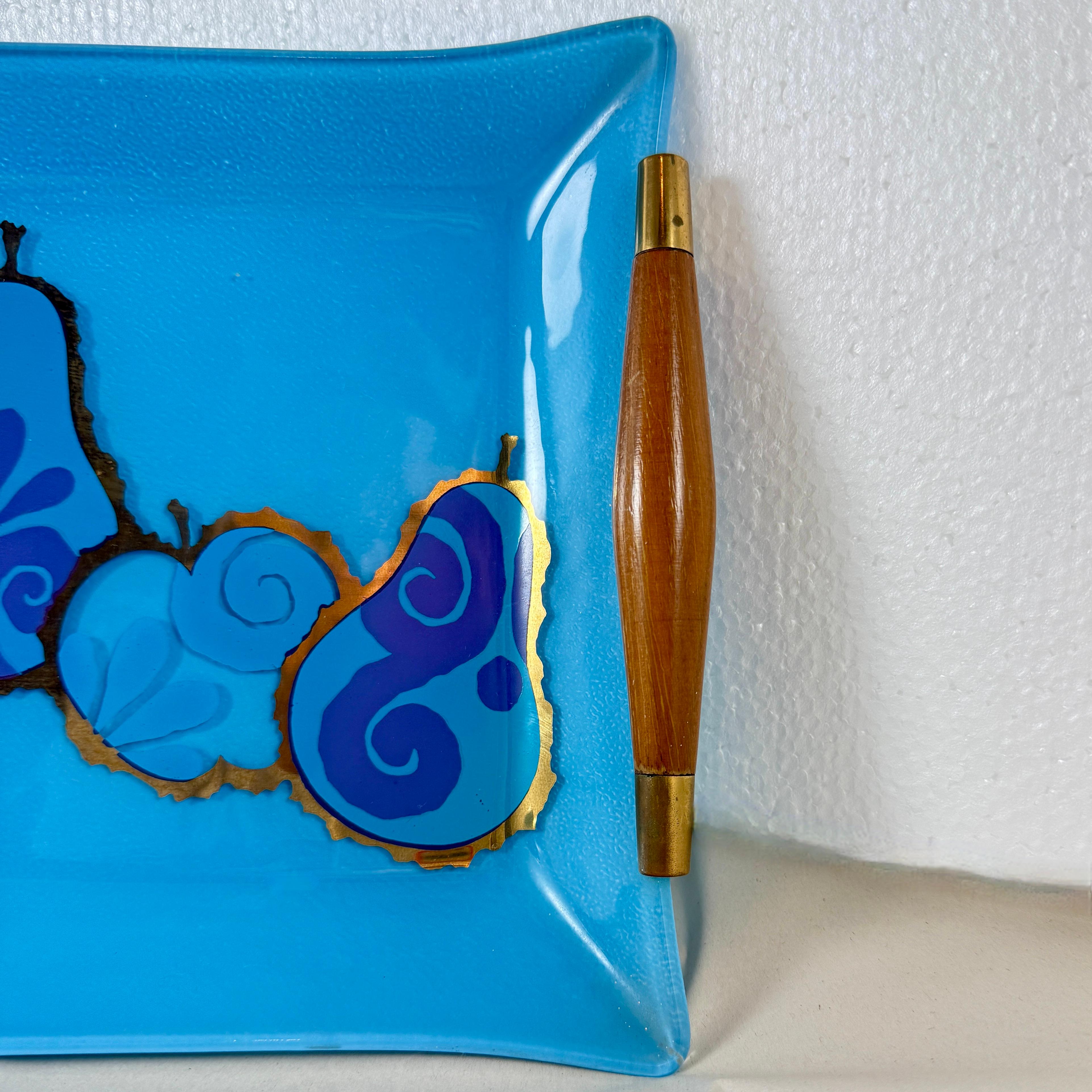 Georges Briard Peacock Blue Pageant Obst Glas Tablett & Dip-Schale im Angebot 4
