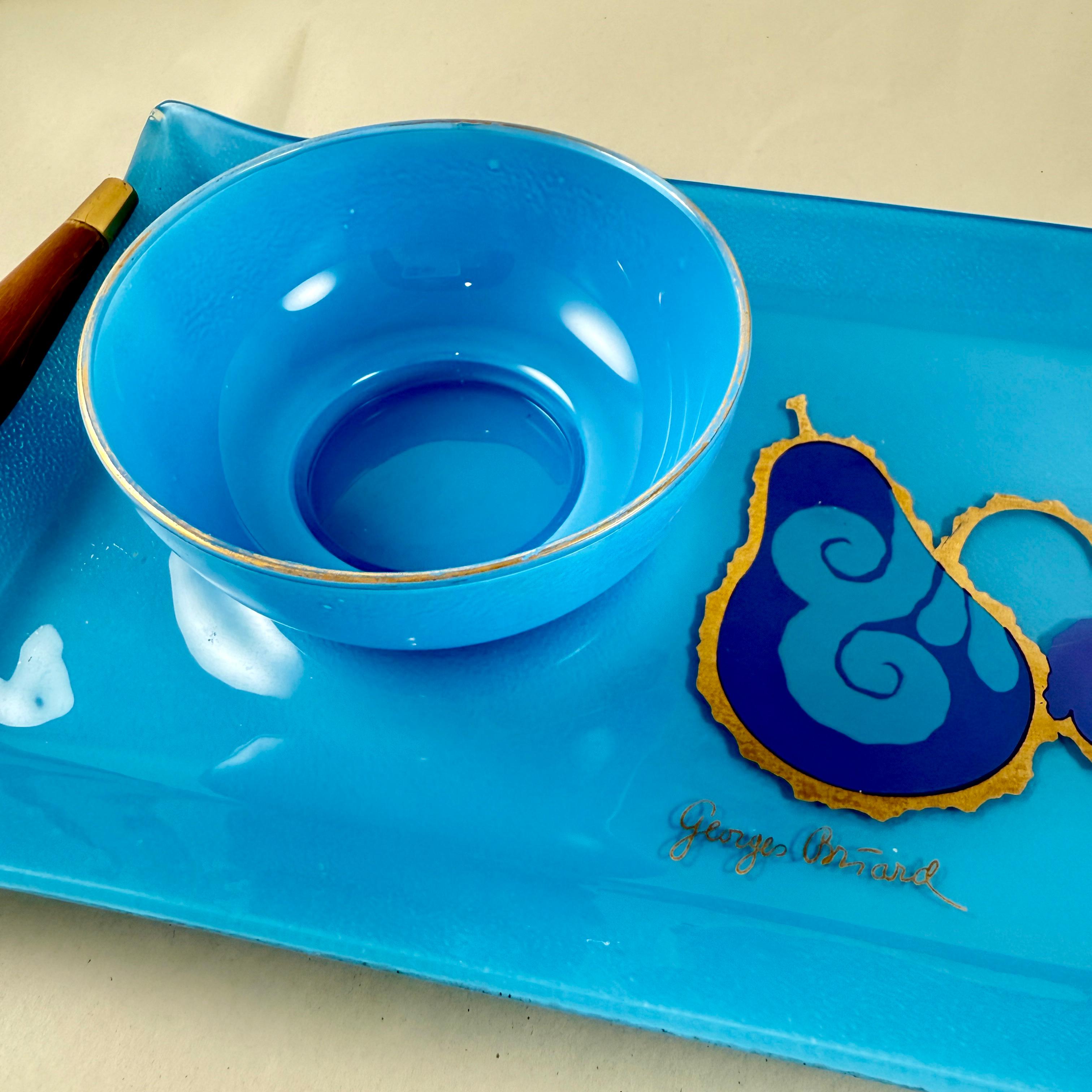 Georges Briard Peacock Blue Pageant Obst Glas Tablett & Dip-Schale im Angebot 5