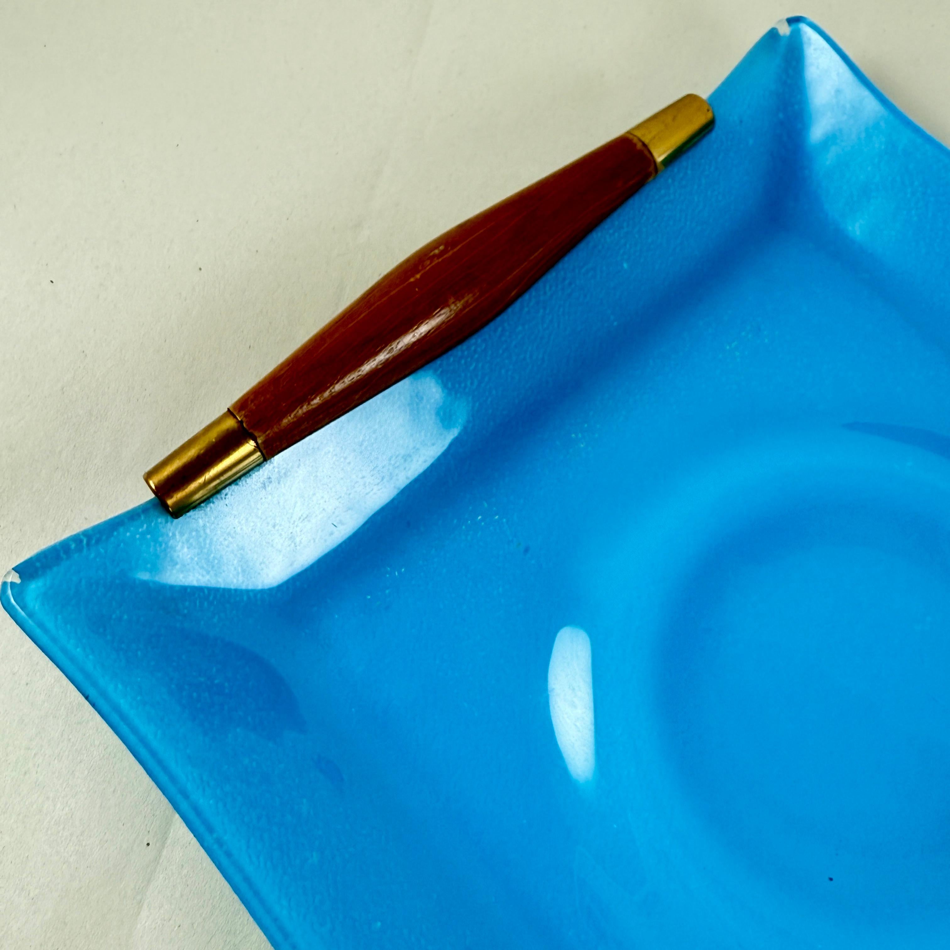 Georges Briard Peacock Blue Pageant Obst Glas Tablett & Dip-Schale (20. Jahrhundert) im Angebot