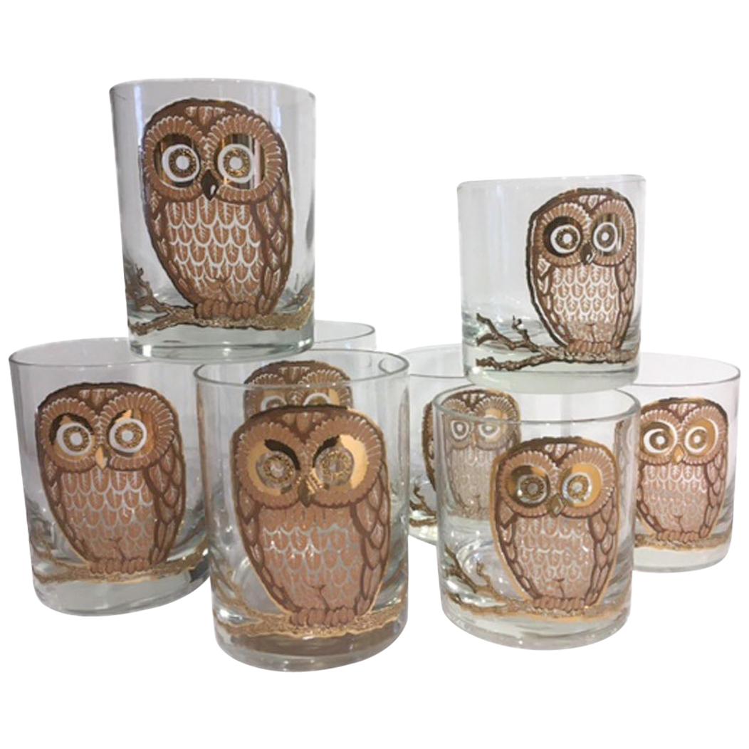 Mid-Century Owl Glasses By George Briard In 22K Gold