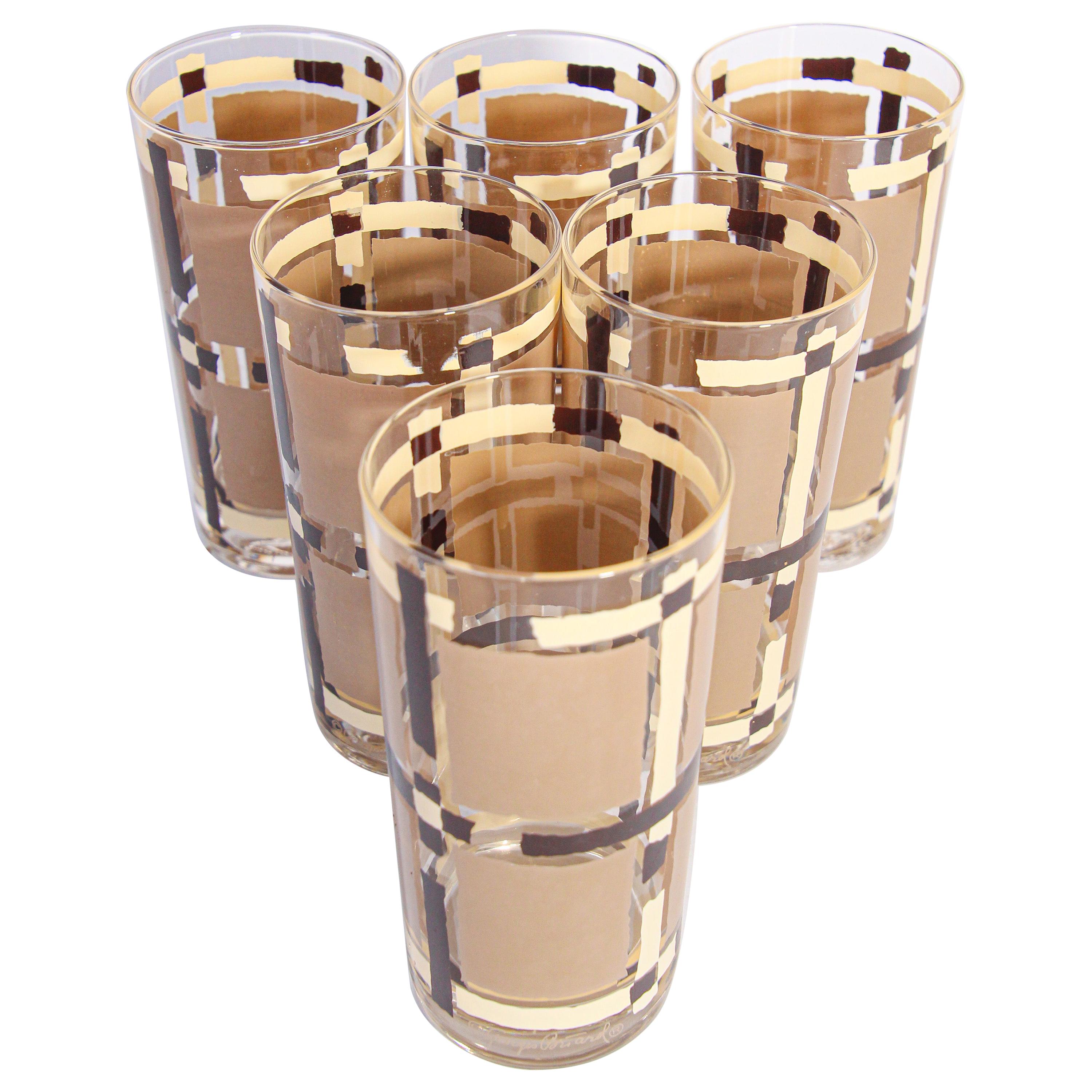 Georges Briard Set of Six Highball Glasses Mondrian Design
