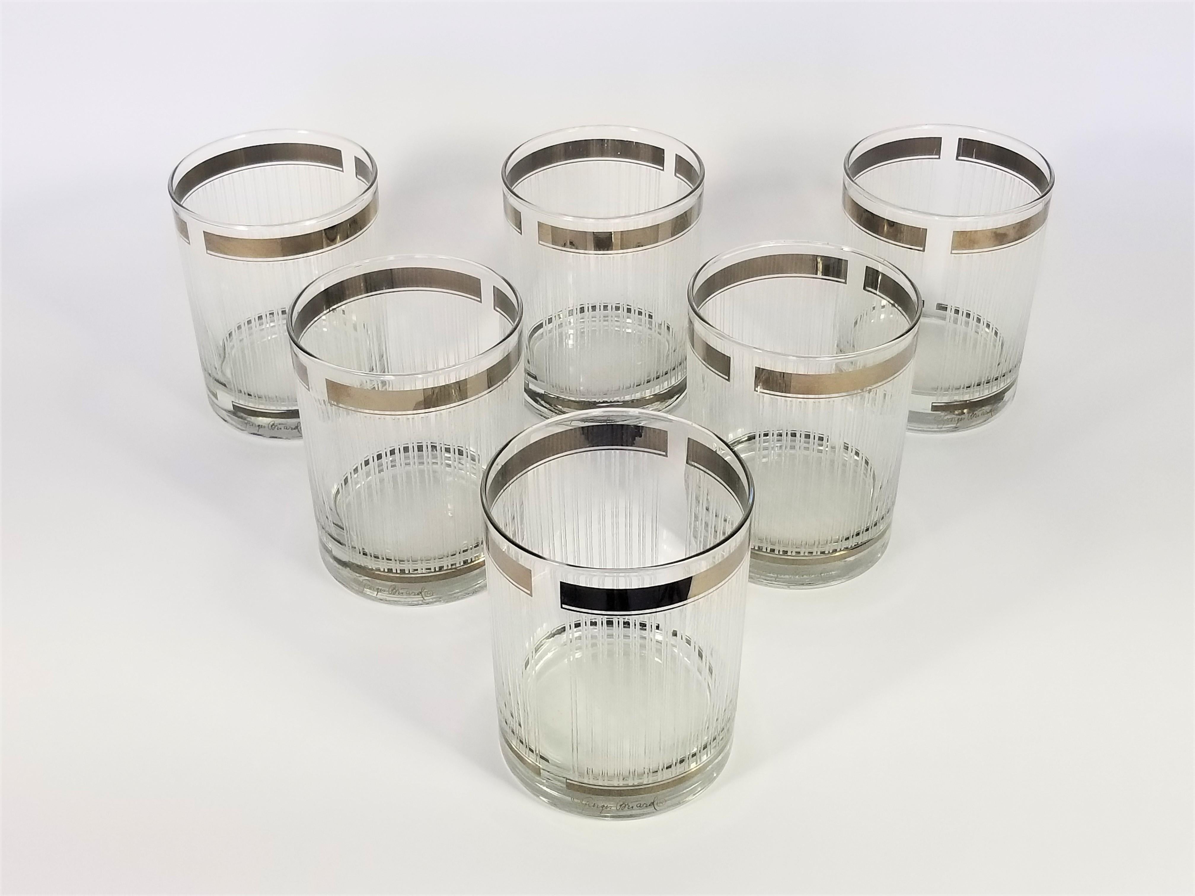 Georges Briard Signed Glassware or Barware Set of 6 Silver Midcentury In Excellent Condition In New York, NY