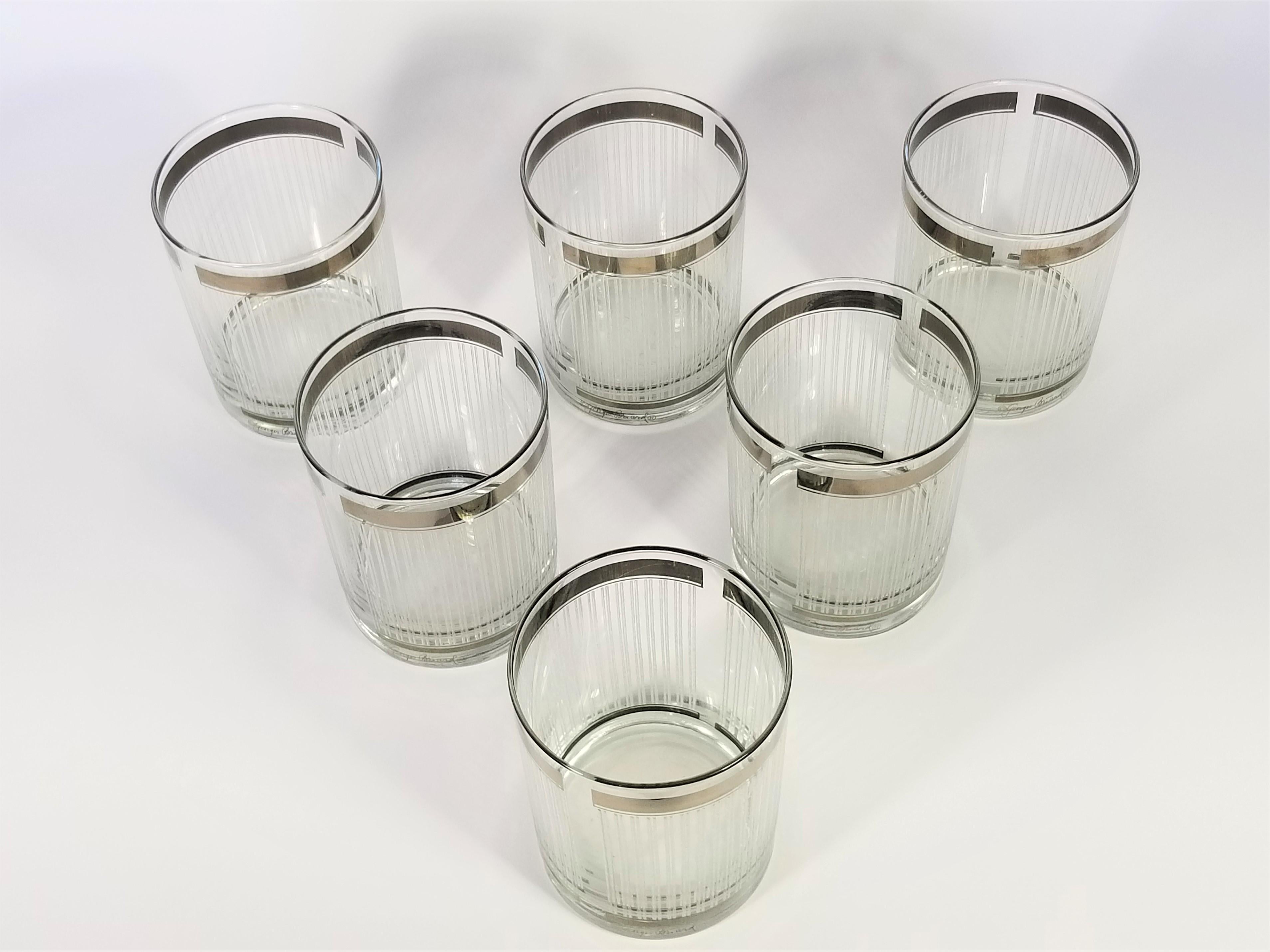 20th Century Georges Briard Signed Glassware or Barware Set of 6 Silver Midcentury