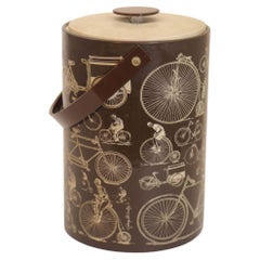 Georges Briard Signed Ice Bucket Brown Vinyl with Bicycle Design Vintage 1950s