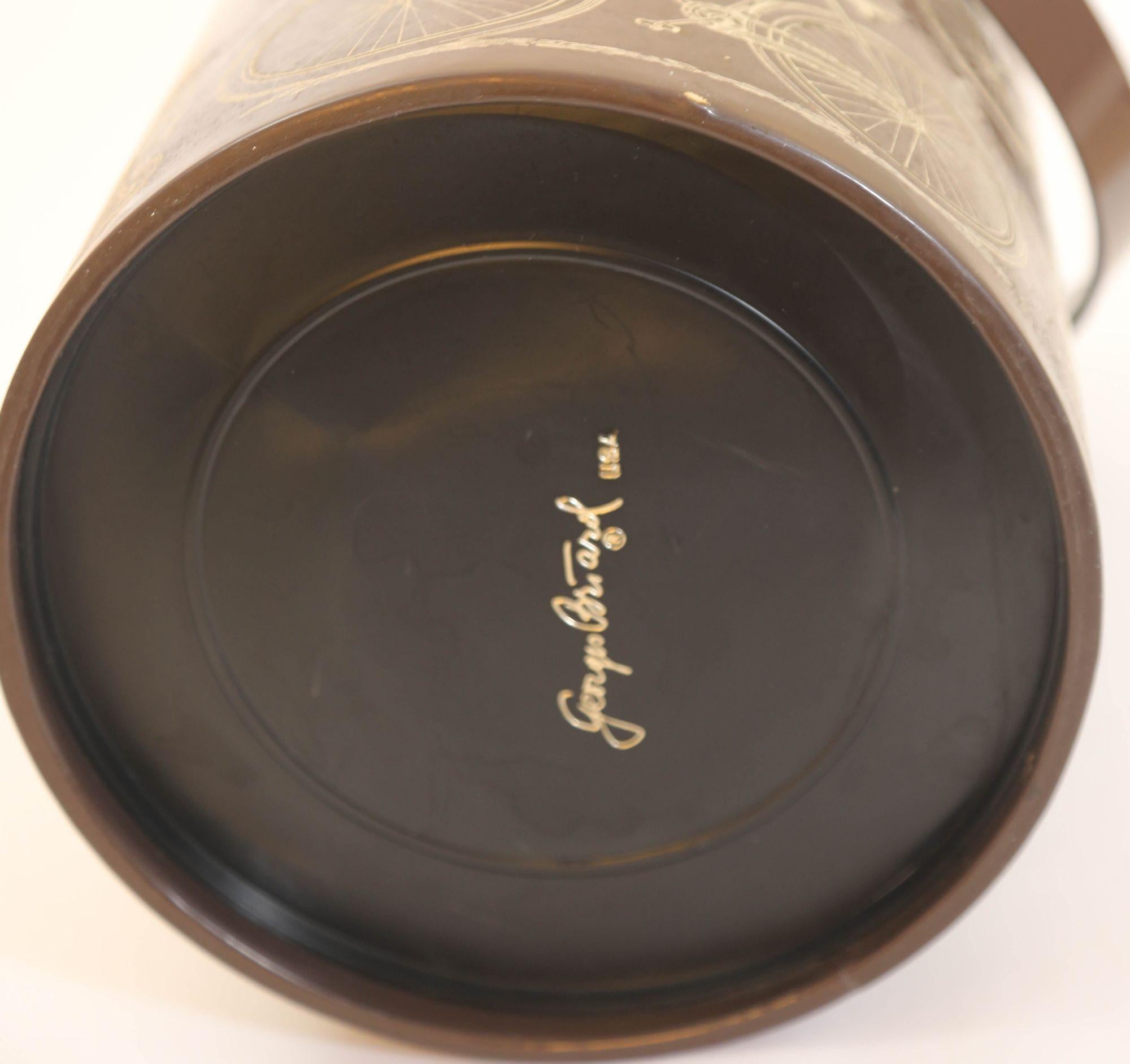 Plastic Georges Briard Signed Ice Bucket Brown Vinyl with Bicycle Design Vintage 1950s For Sale