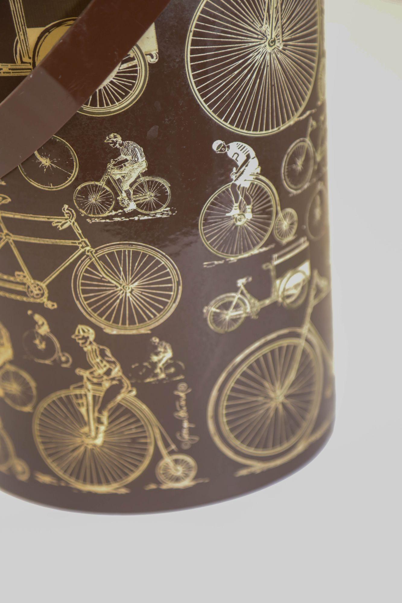 Georges Briard Signed Ice Bucket Brown Vinyl with Bicycle Design Vintage 1950s For Sale 2